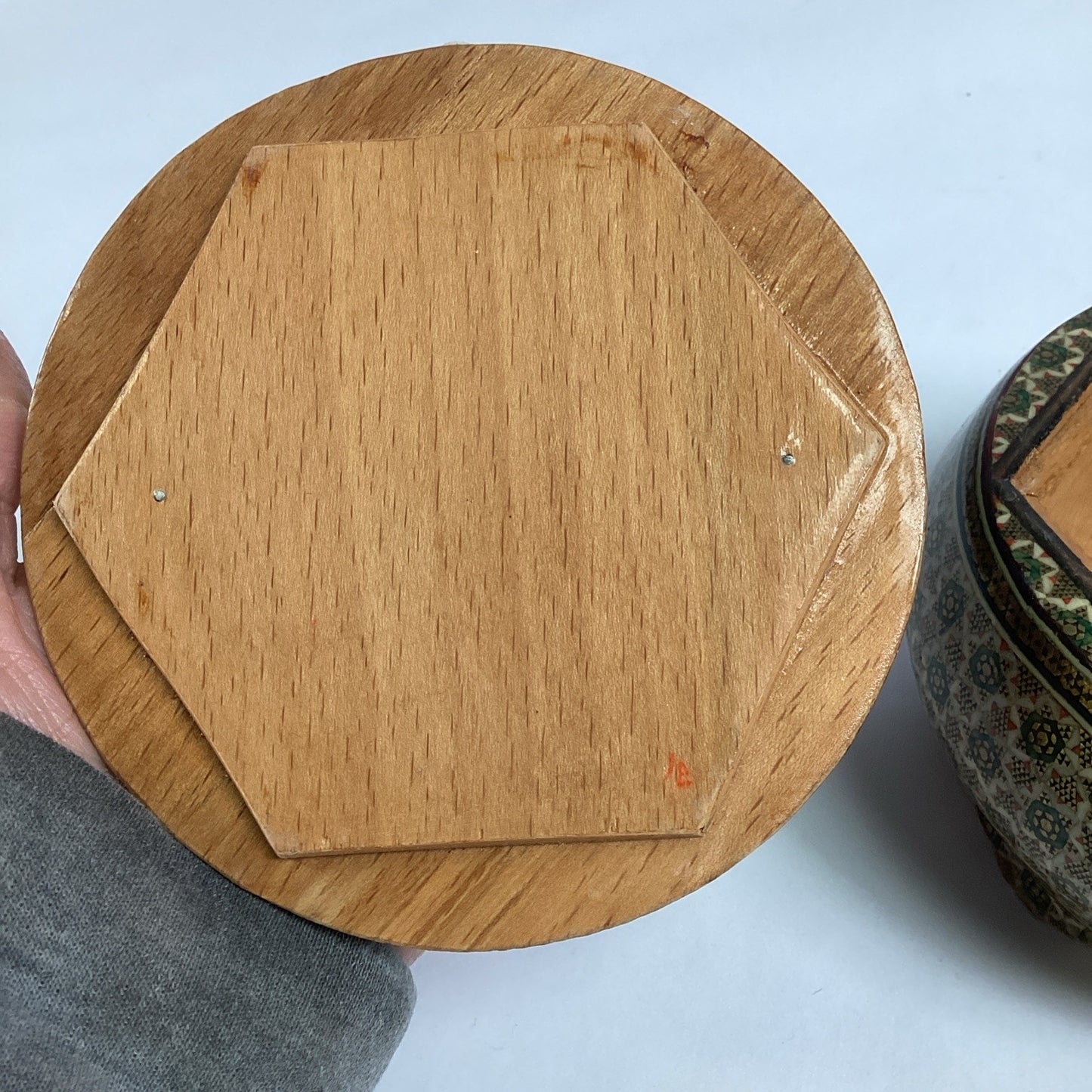 Antique Anglo Indian Micro Mosiac Inlaid Round Trinket Box