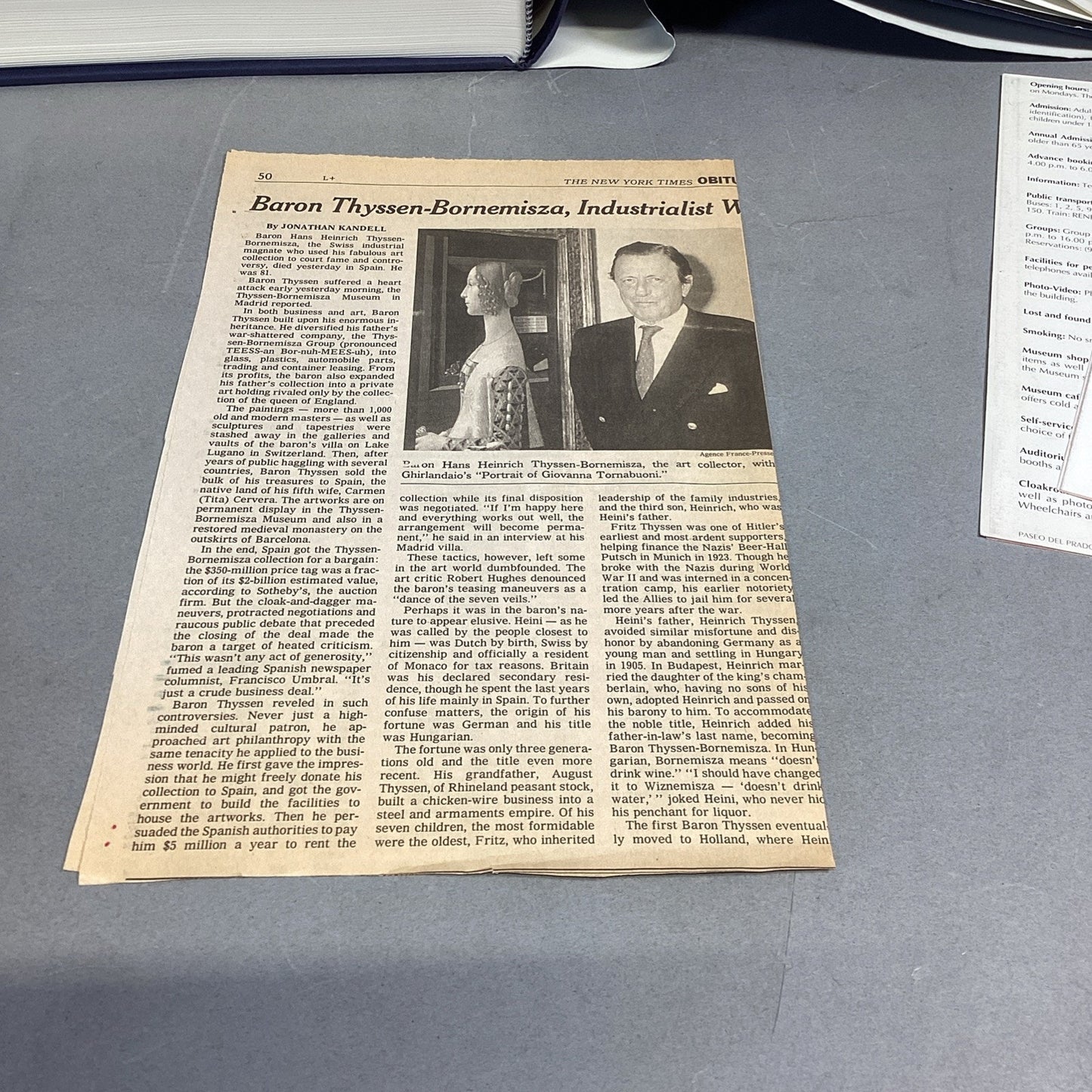 Modern Masters: Thyssen-Bornemisza Museum W/ Newspaper Article & 2 Brochures