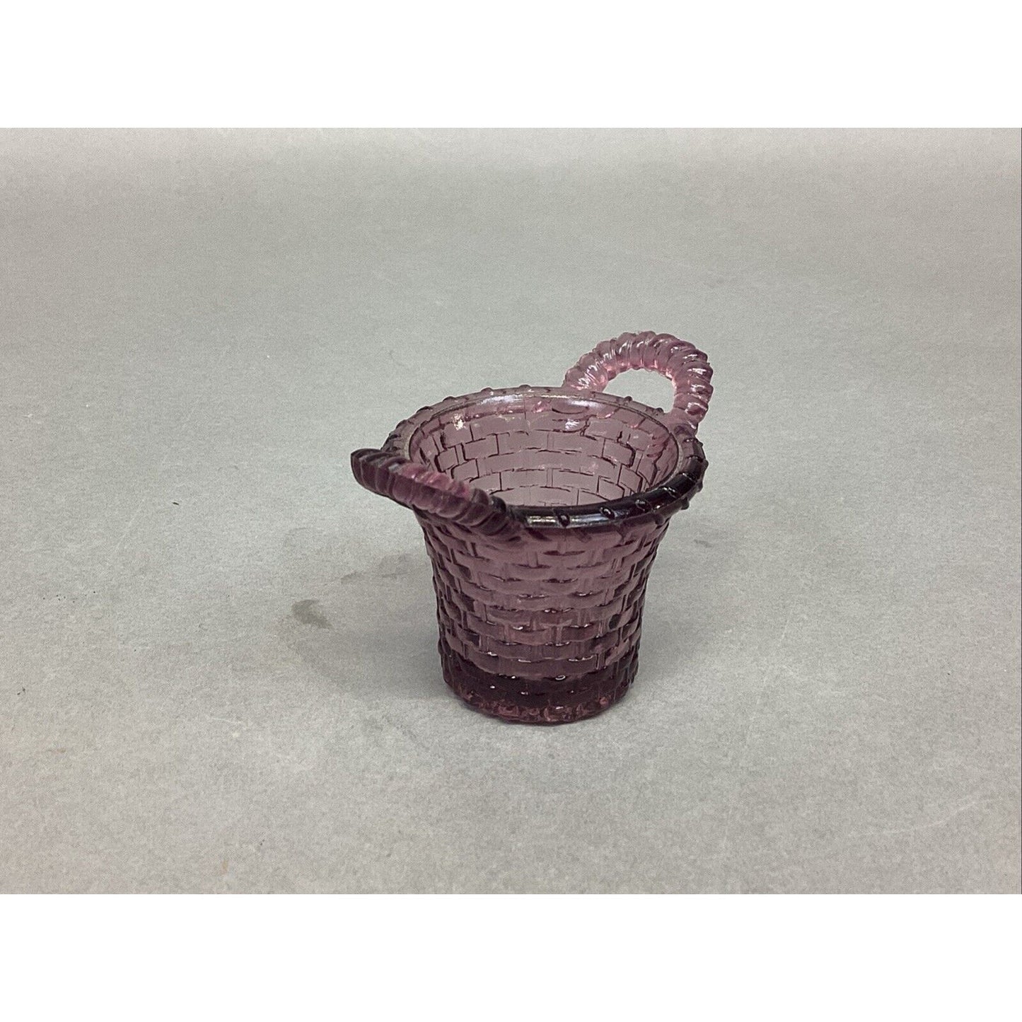 Boyd Glass Purple Amethyst Basket with Handles Toothpick Holder