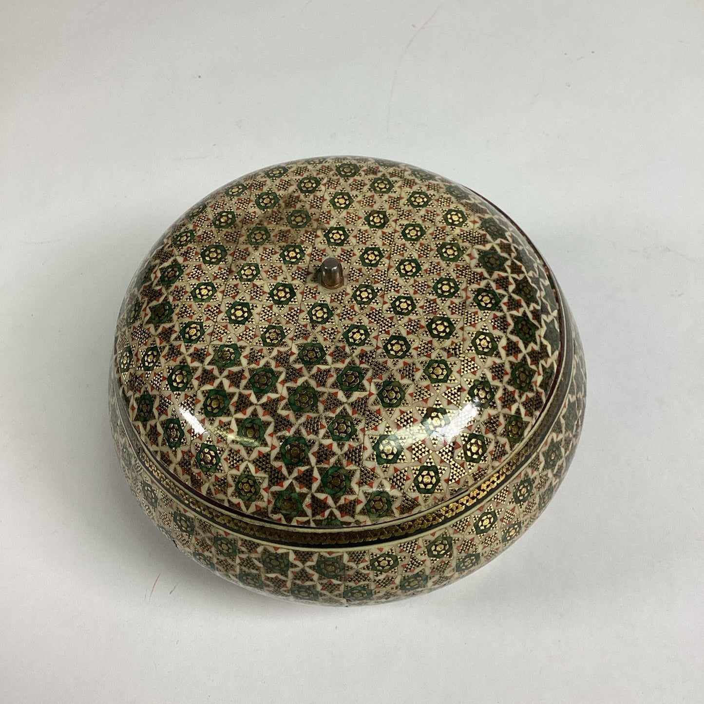 Antique Anglo Indian Micro Mosiac Inlaid Round Trinket Box