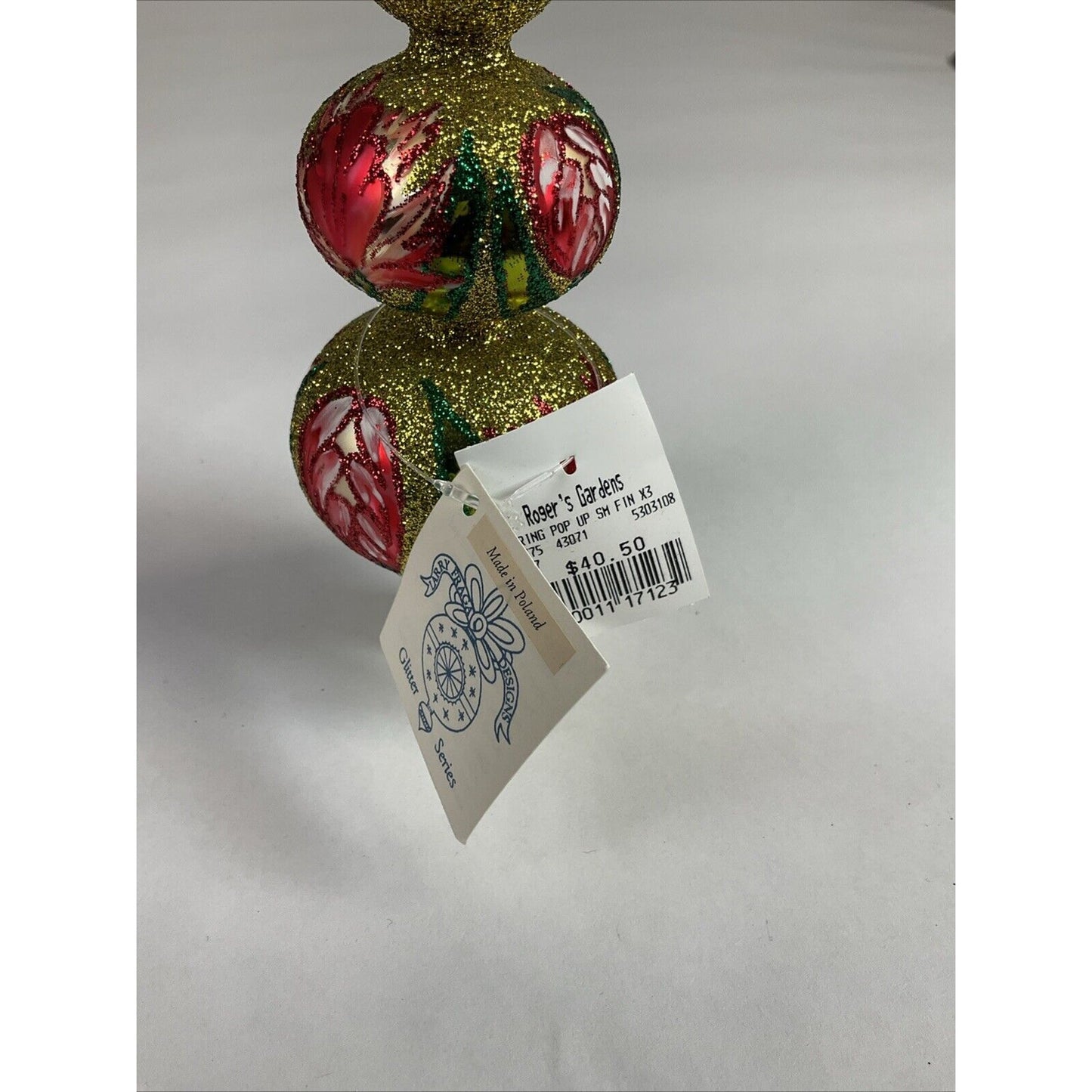 Vintage Larry Fraga Gold Glass Christmas Tree Topper Ornament Spring Pop Up