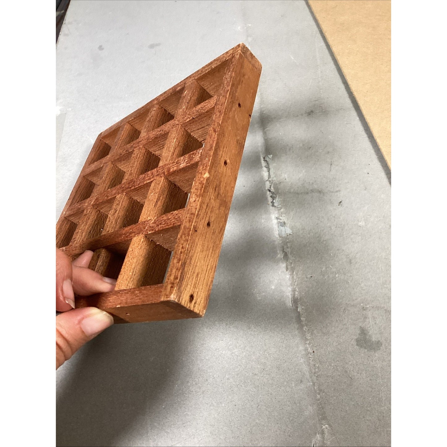 Vintage MCM Teak Wood Trivet Hot Plate Coaster - 6.25”D