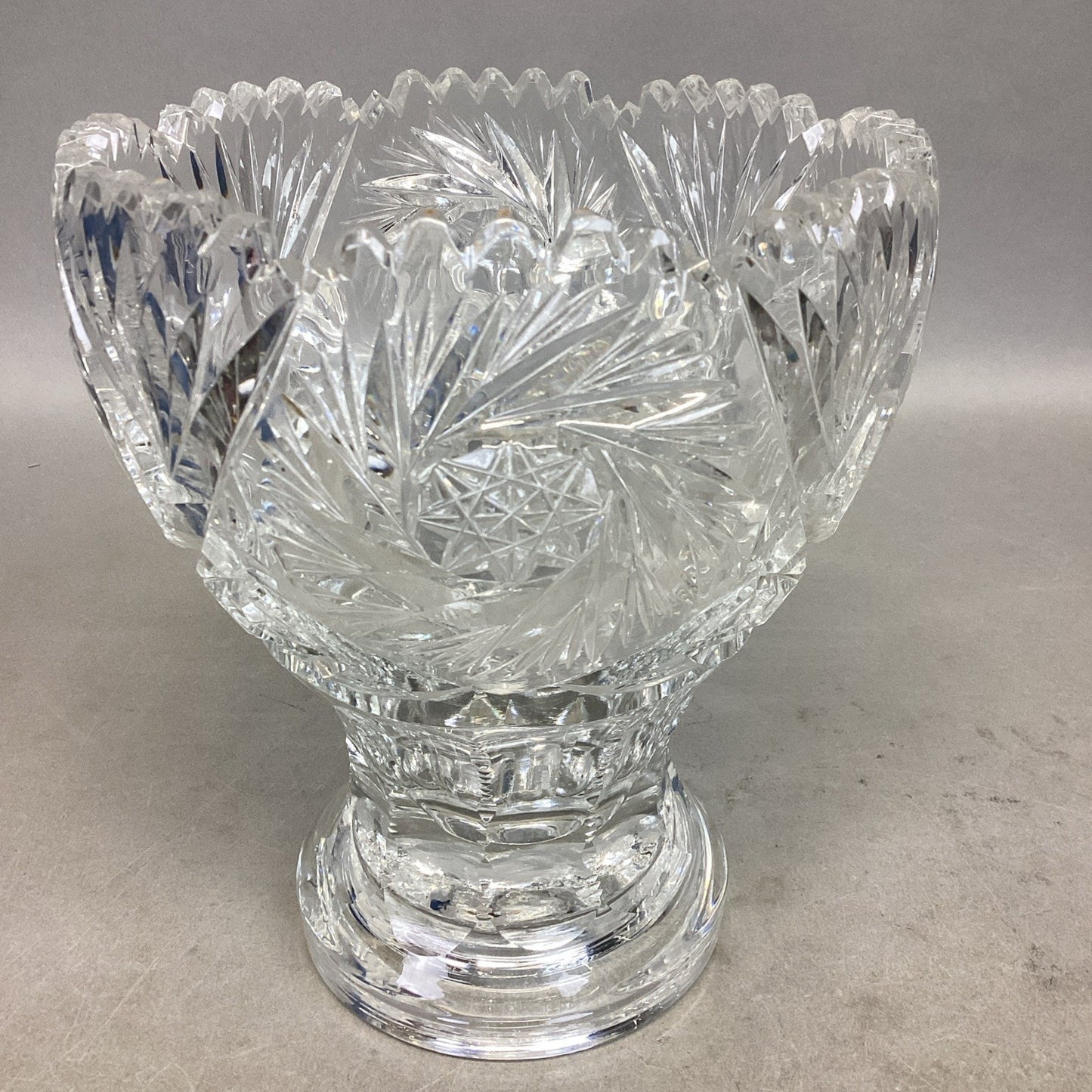 Vintage Cut Glass Centerpiece Or Candy Dish - 7”H