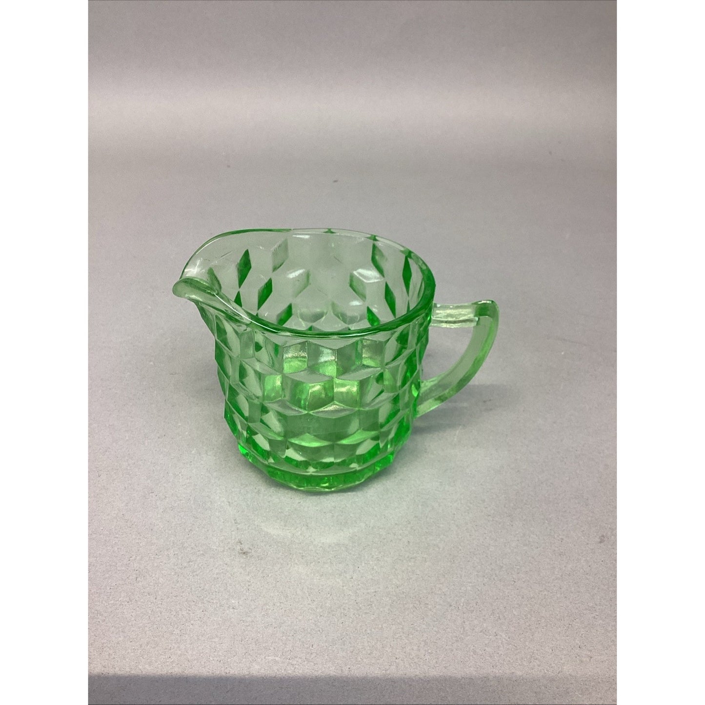 VINTAGE Green URANIUM Depression Glass Jeanette Cubist Creamer
