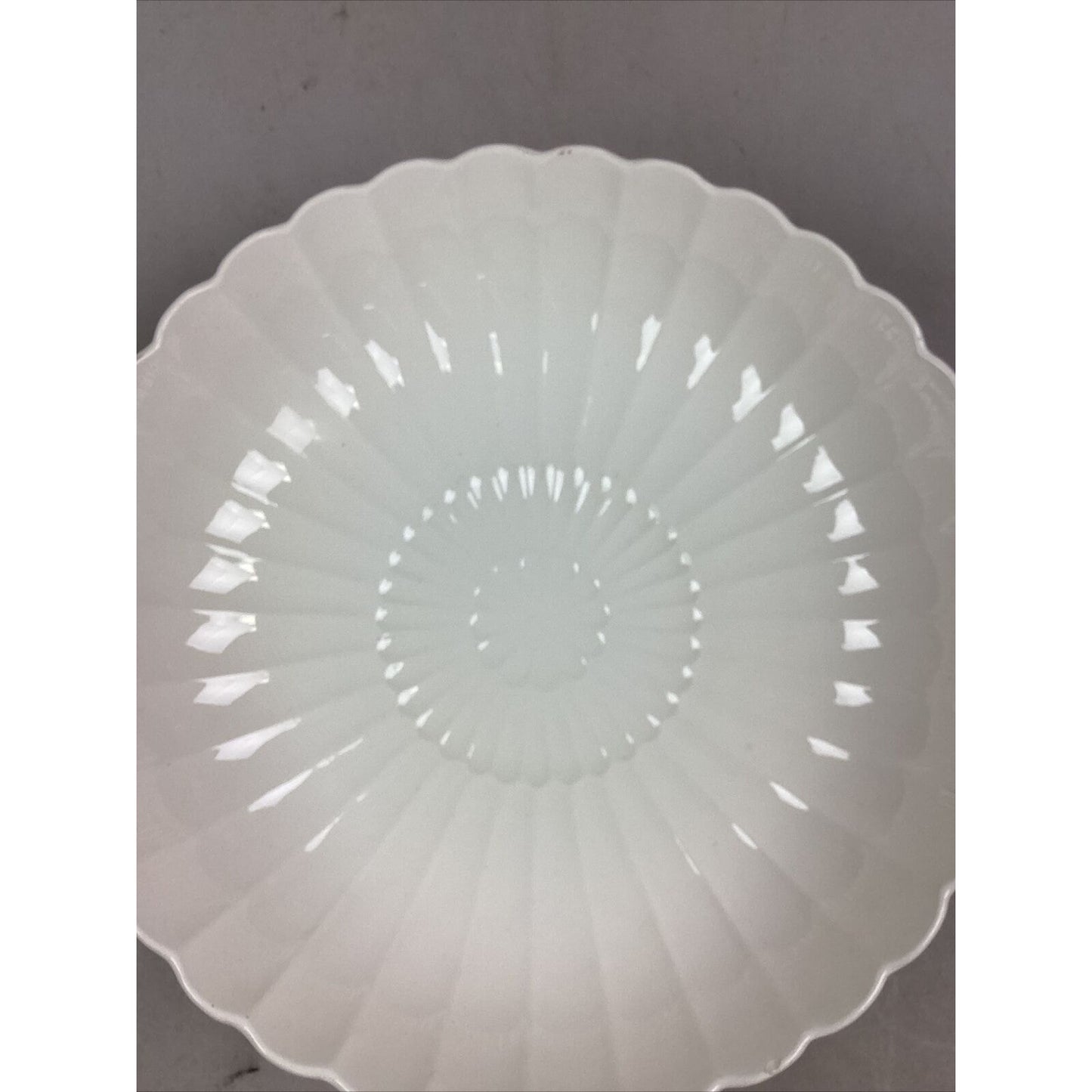 White Round Scalloped Serving Bowl - 2.5”Hx9 3/4”D