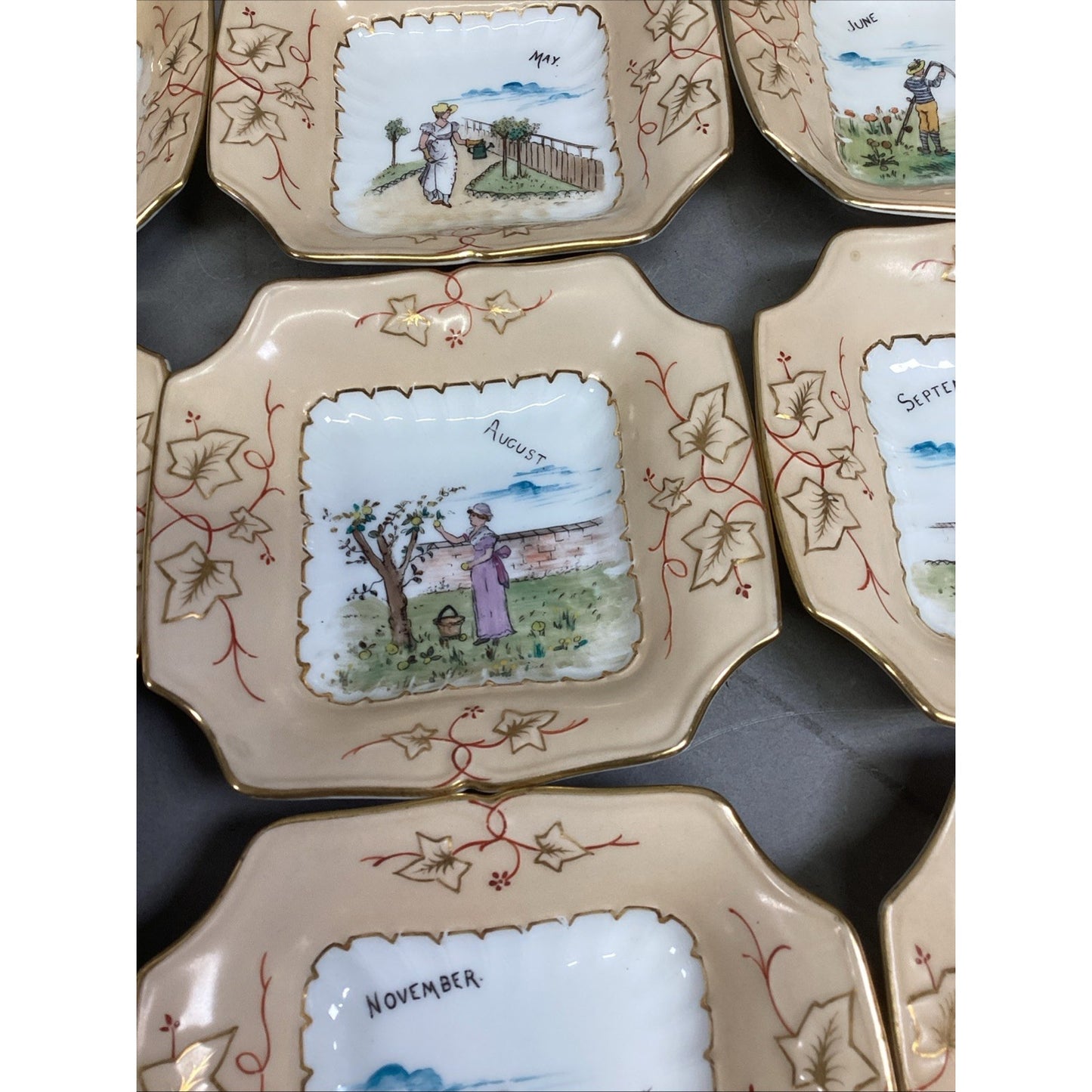 Set of 12 Vintage Months Of The Year Hand Painted Bowls