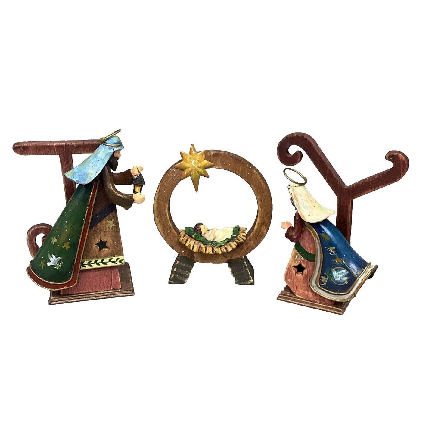 QVC Joy Nativity Scene Wooden 3 Piece Set Christmas Decoration Wood