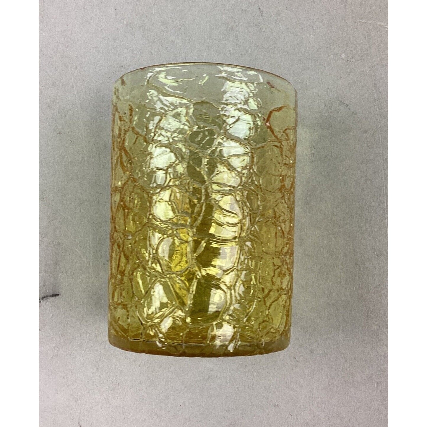 Set Of 2 Decorative Glass Cups - Yellow Crackly Glass & Maroon Clear Stripes