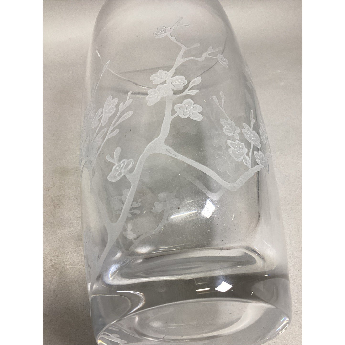 Floral Etched Glass Flower Vase - 10”Hx5”D