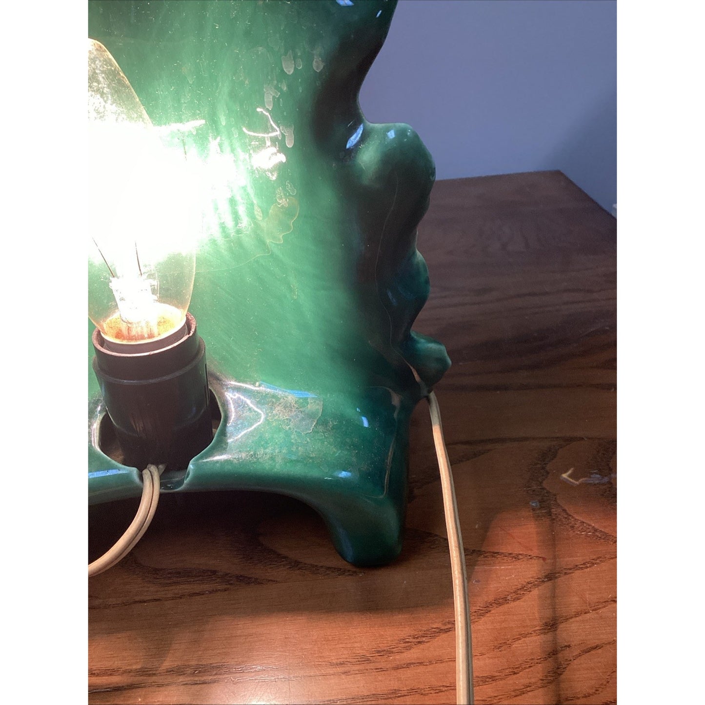 Phil-Mar MCM Green Glaze Ceramic Leaf Tropical TV Lamp - Tested & Works - Rare