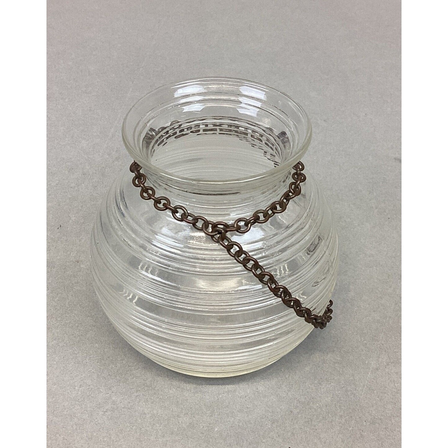 Vintage Clear Depression Glass Small Ribbed Bee Hive Vase With Chain - 3”