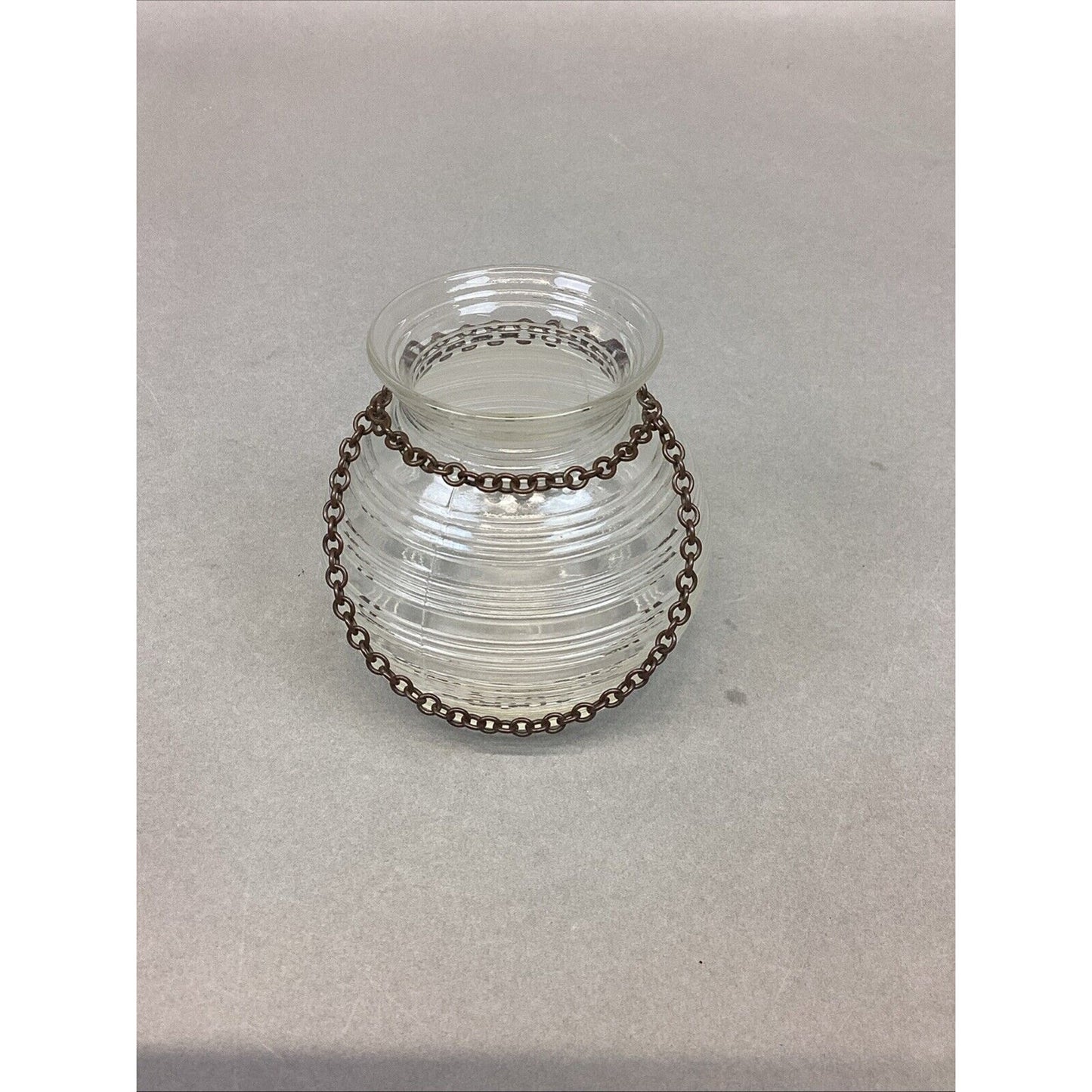 Vintage Clear Depression Glass Small Ribbed Bee Hive Vase With Chain - 3”