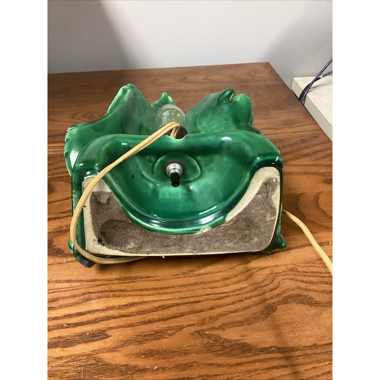 Phil-Mar MCM Green Glaze Ceramic Leaf Tropical TV Lamp - Tested & Works - Rare
