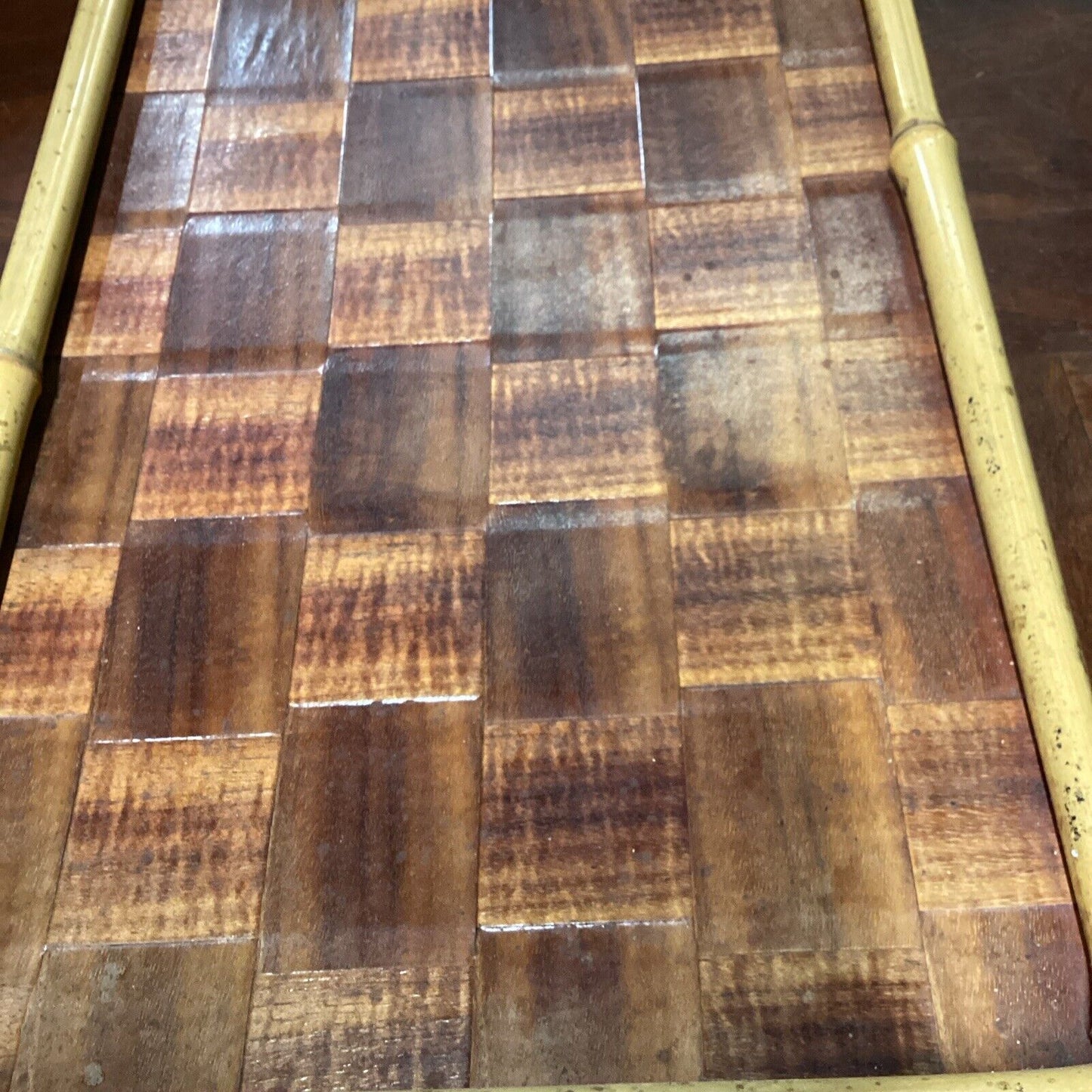 Vintage Bamboo Wooden Serving Tray - 17x11”