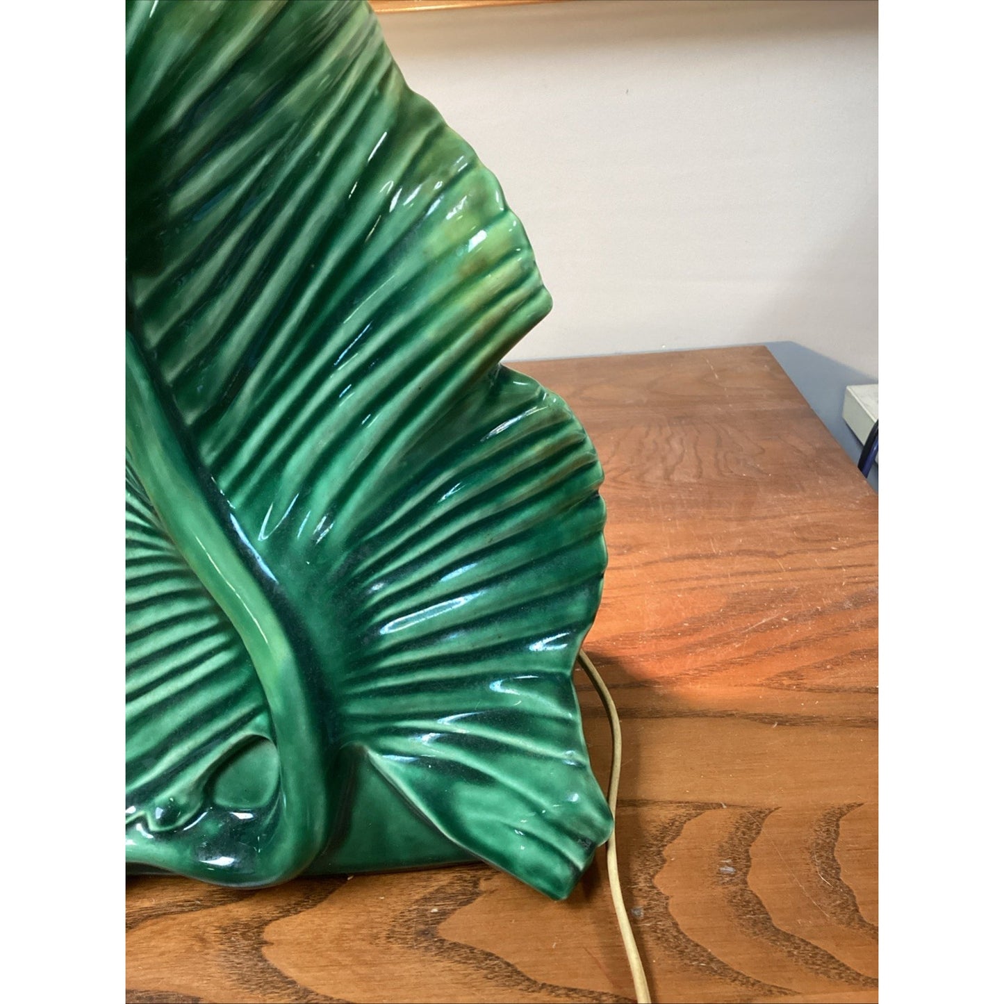 Phil-Mar MCM Green Glaze Ceramic Leaf Tropical TV Lamp - Tested & Works - Rare