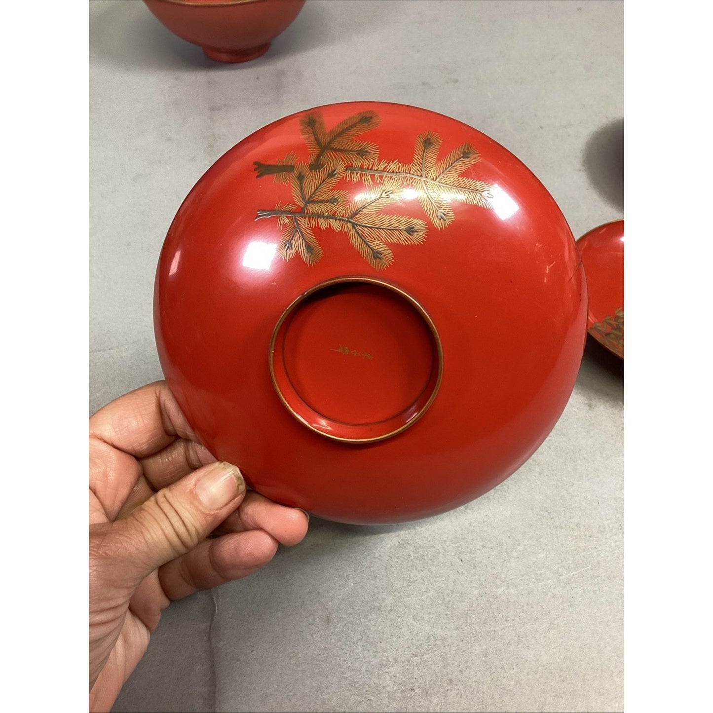 Set Of 5 Japanese Hand Painted Floral Sake Cups Bowls