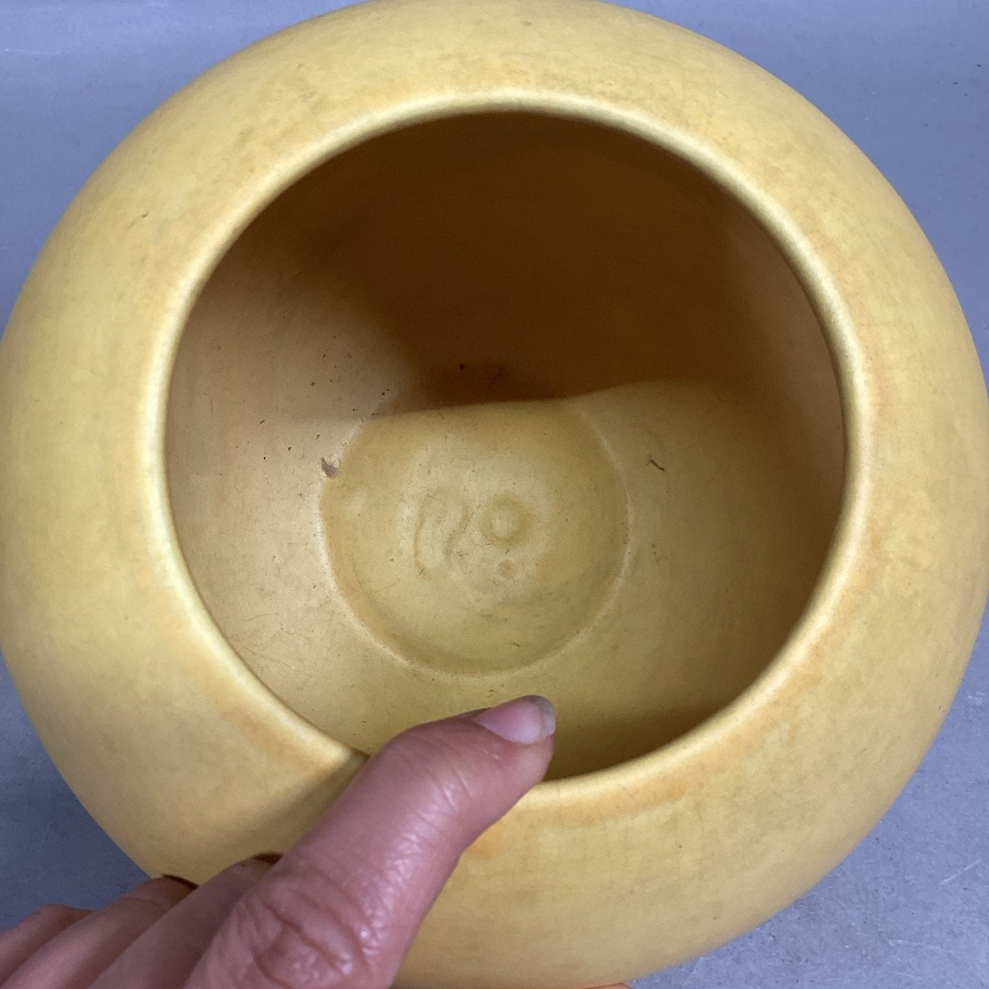 Vintage Yellow Ceramic Spherical Vase - 6”H