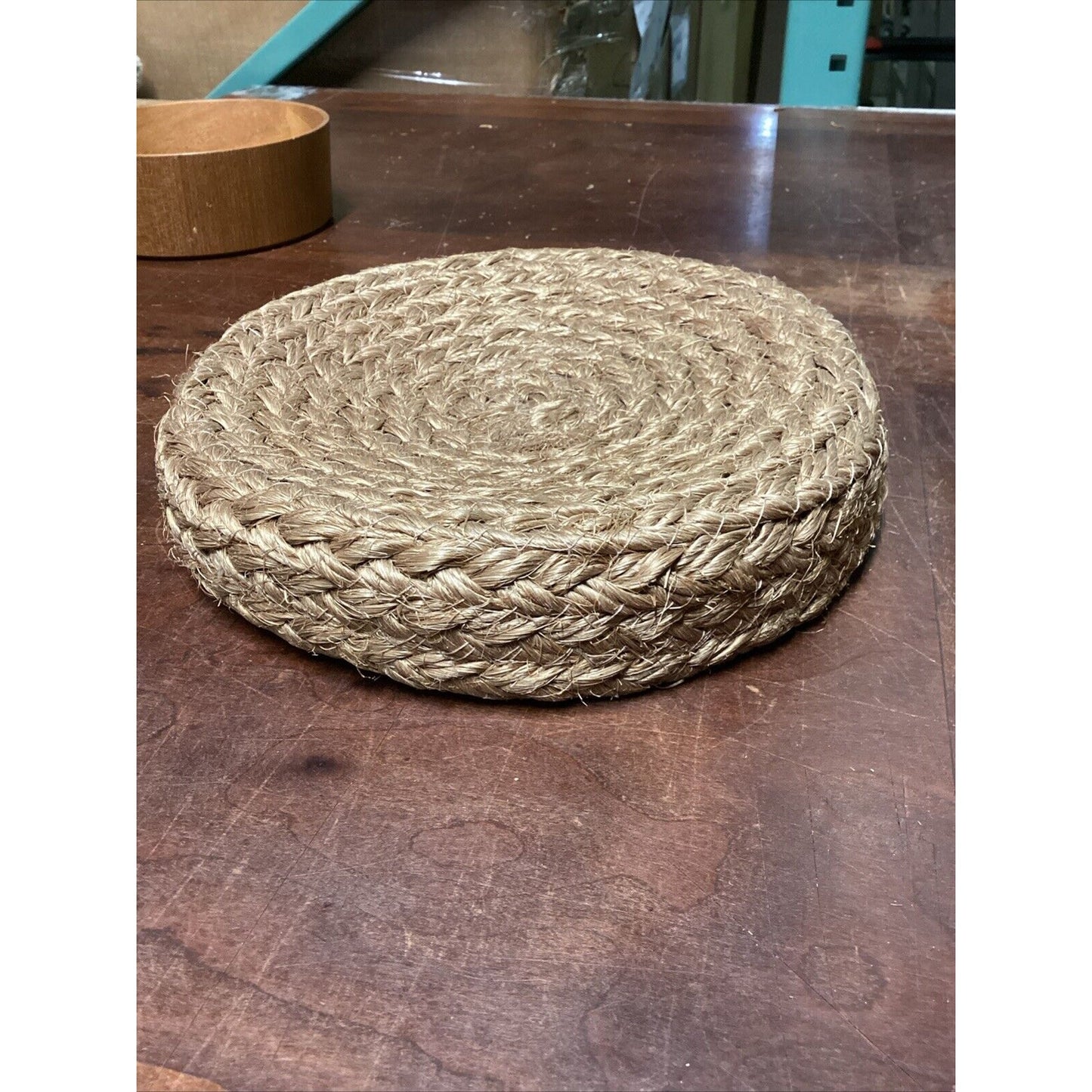 2 Corn Husk Rope Basket Trays & 3 Wooden Nesting Bowls