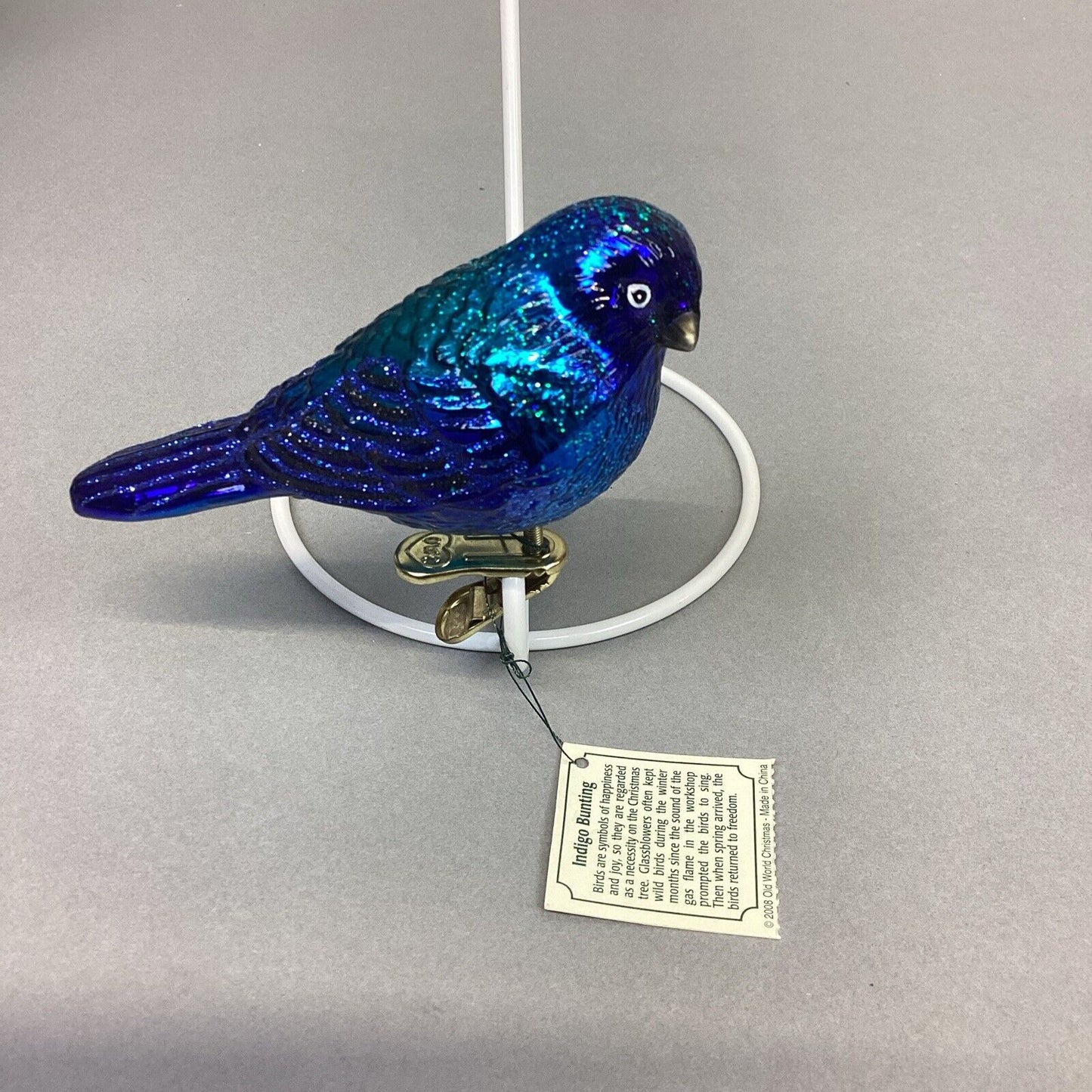 Old World Indigo Bunting, VFA Snowman & Small White Glitter Heart Ornaments