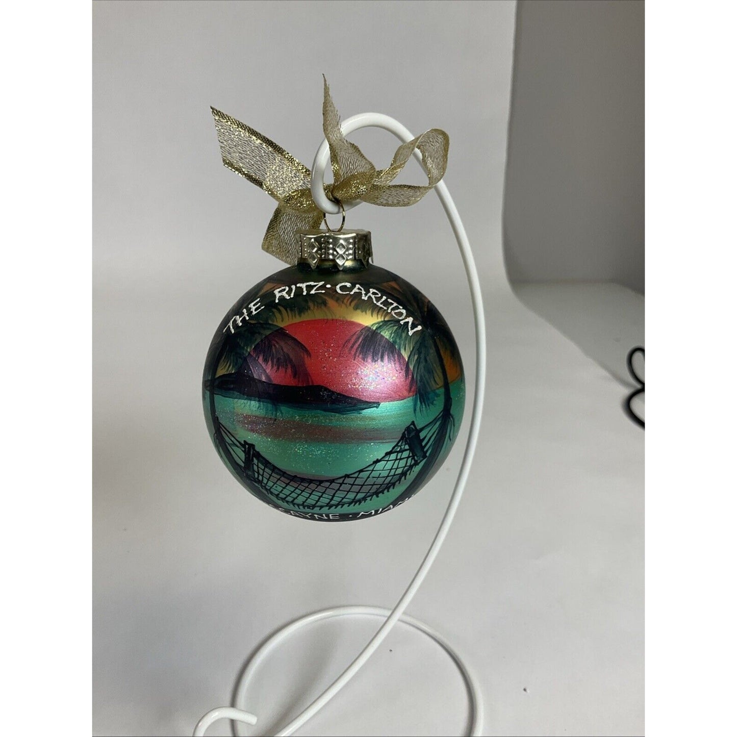 Lot Of 4 Vintage Glass Ball Ornaments : Snowy Hearts, San Fran, Miami, Floral