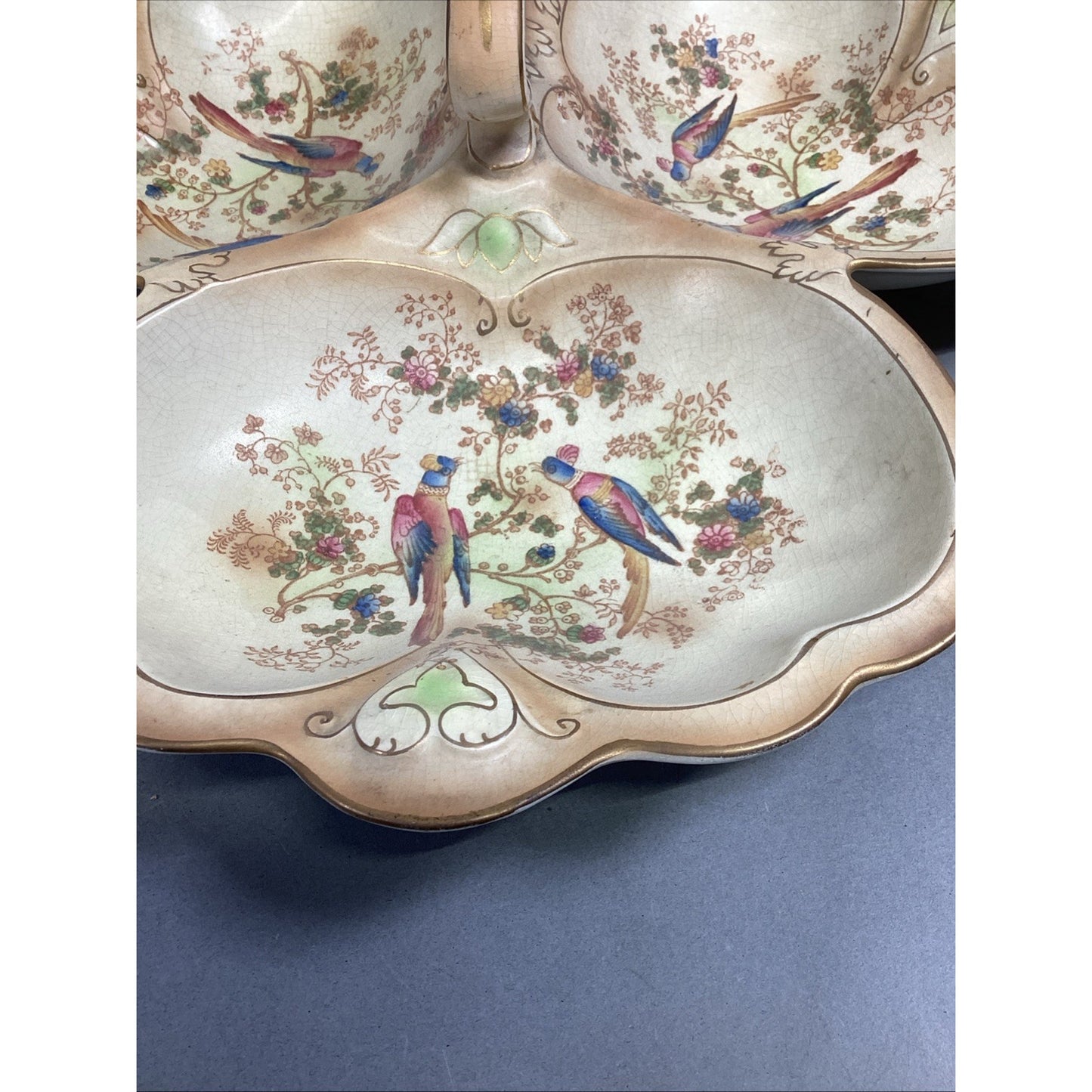 Vintage Rare Crown Ducal Multi Section Serving Dish W/ Birds/Floral Motif