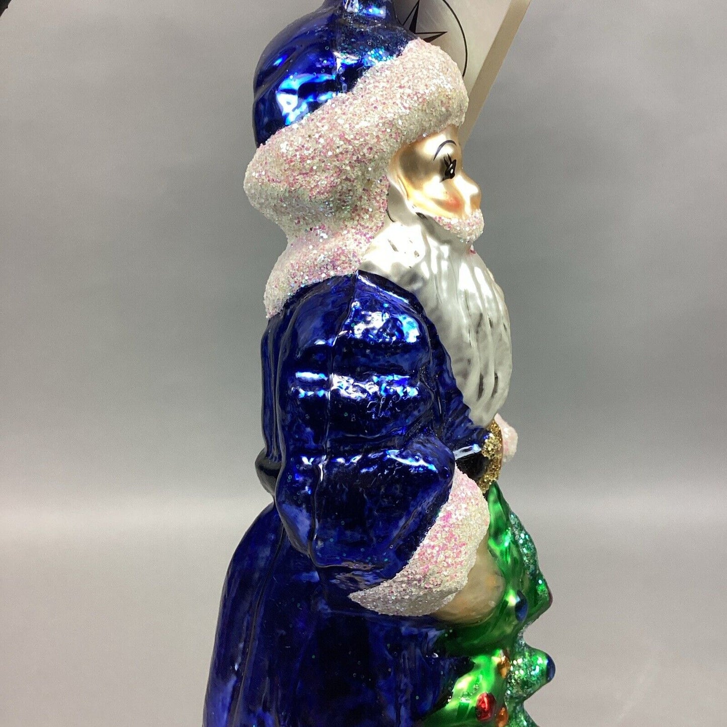 Christopher Radko Sapphire Santa Claus Glass Christmas Ornament With Tag - 7”