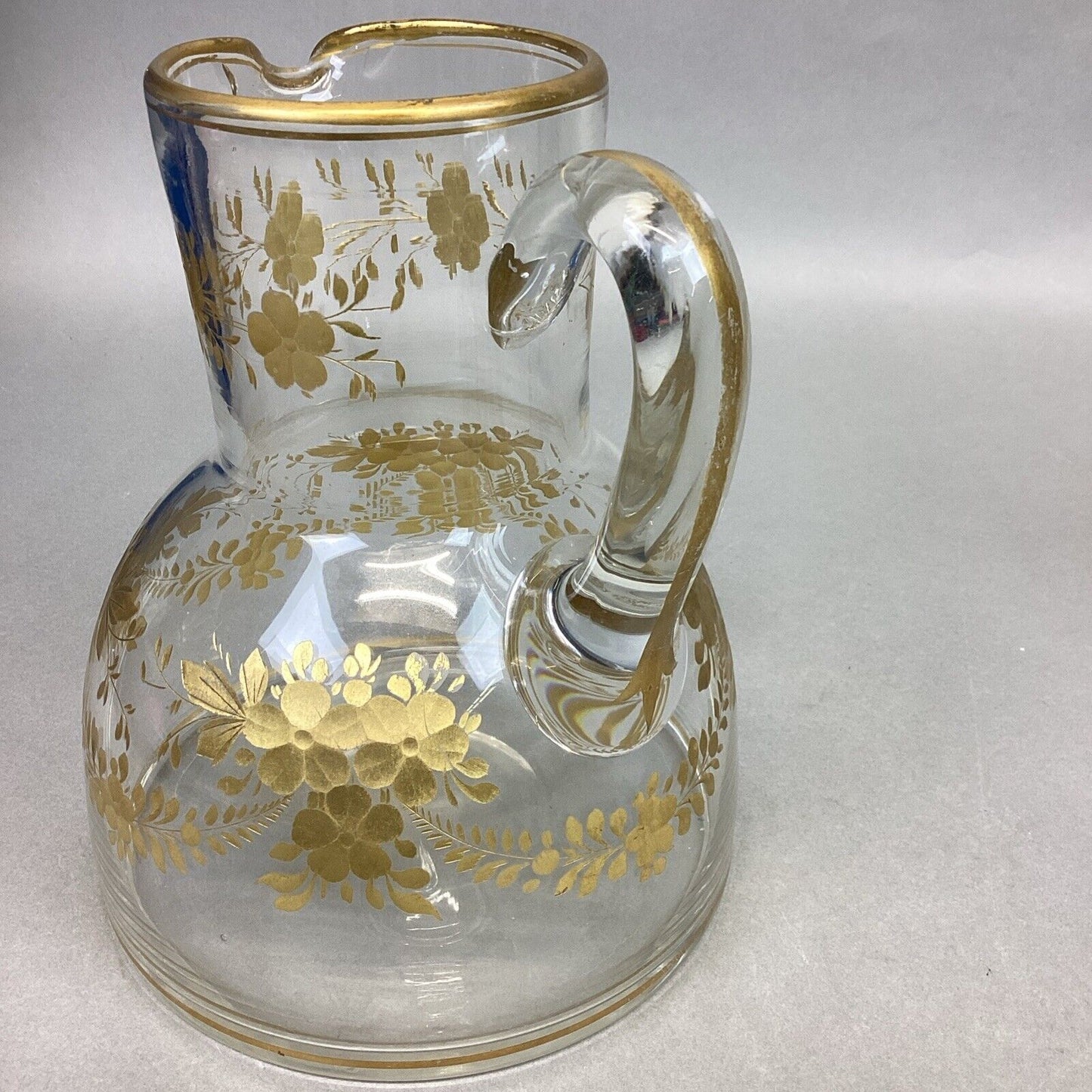 Gold Flower Glass Pitcher - 7”H And Dinner Plate Set - 9.5”D