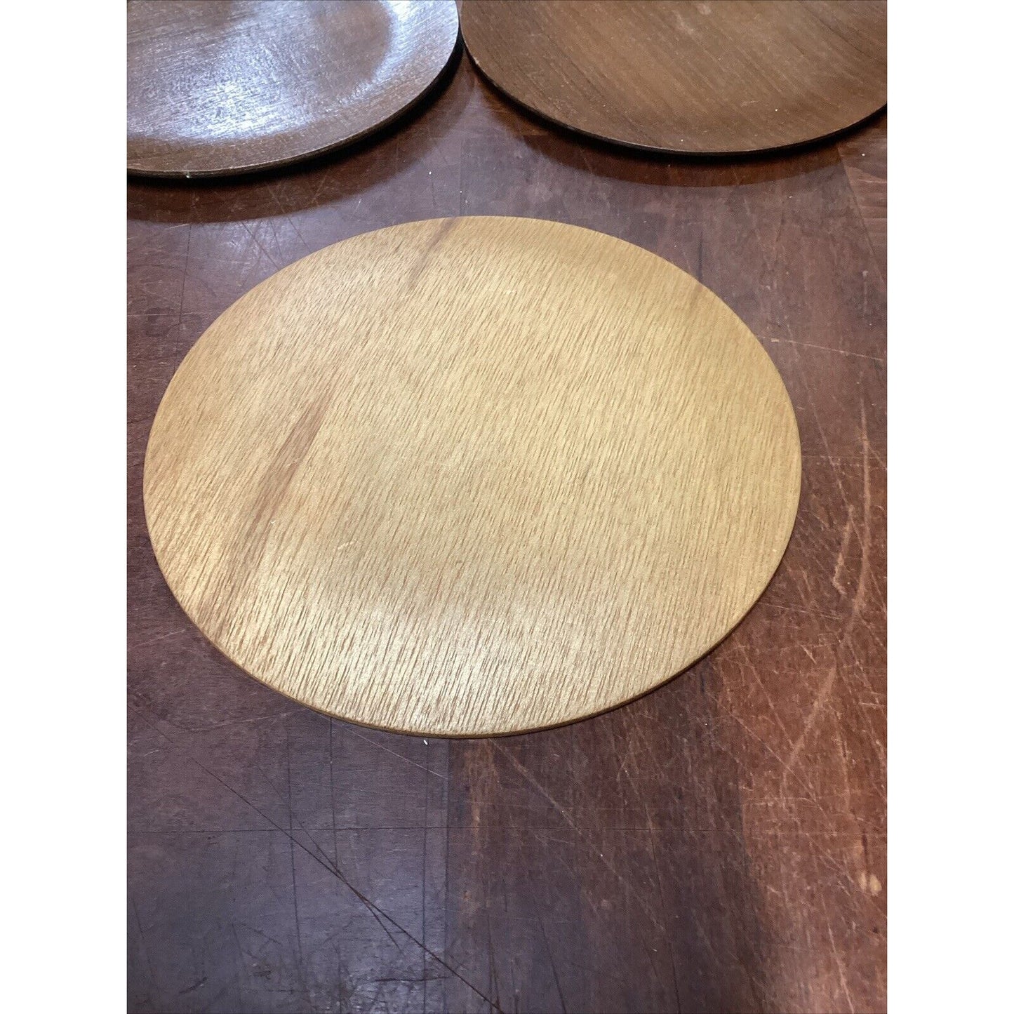 Set Of 3 Coronet Genuine Laminated Thailand Teakwood Plates - 8”D