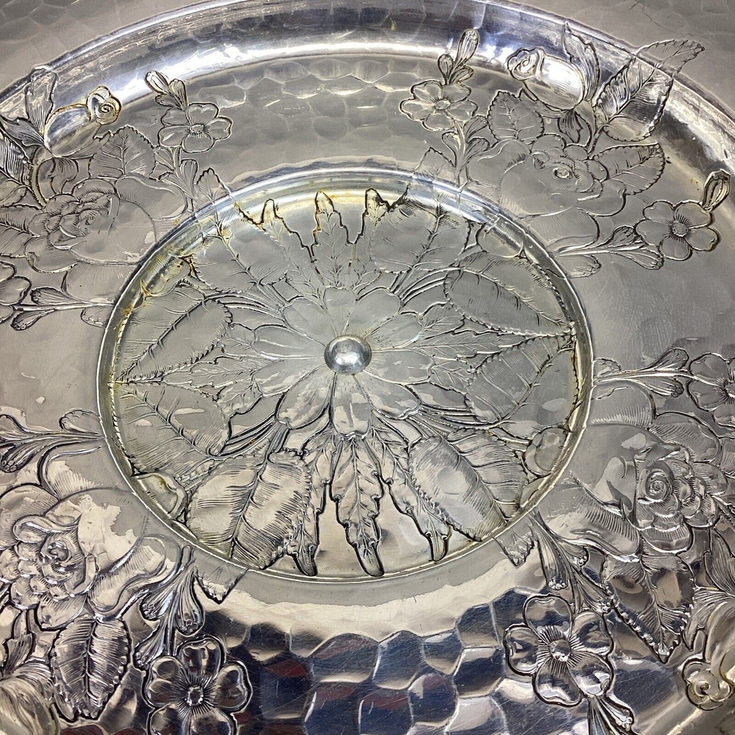 Large 16”D Floral Lazy Susan With Glass Tray For Chips N Dip And Appetizers