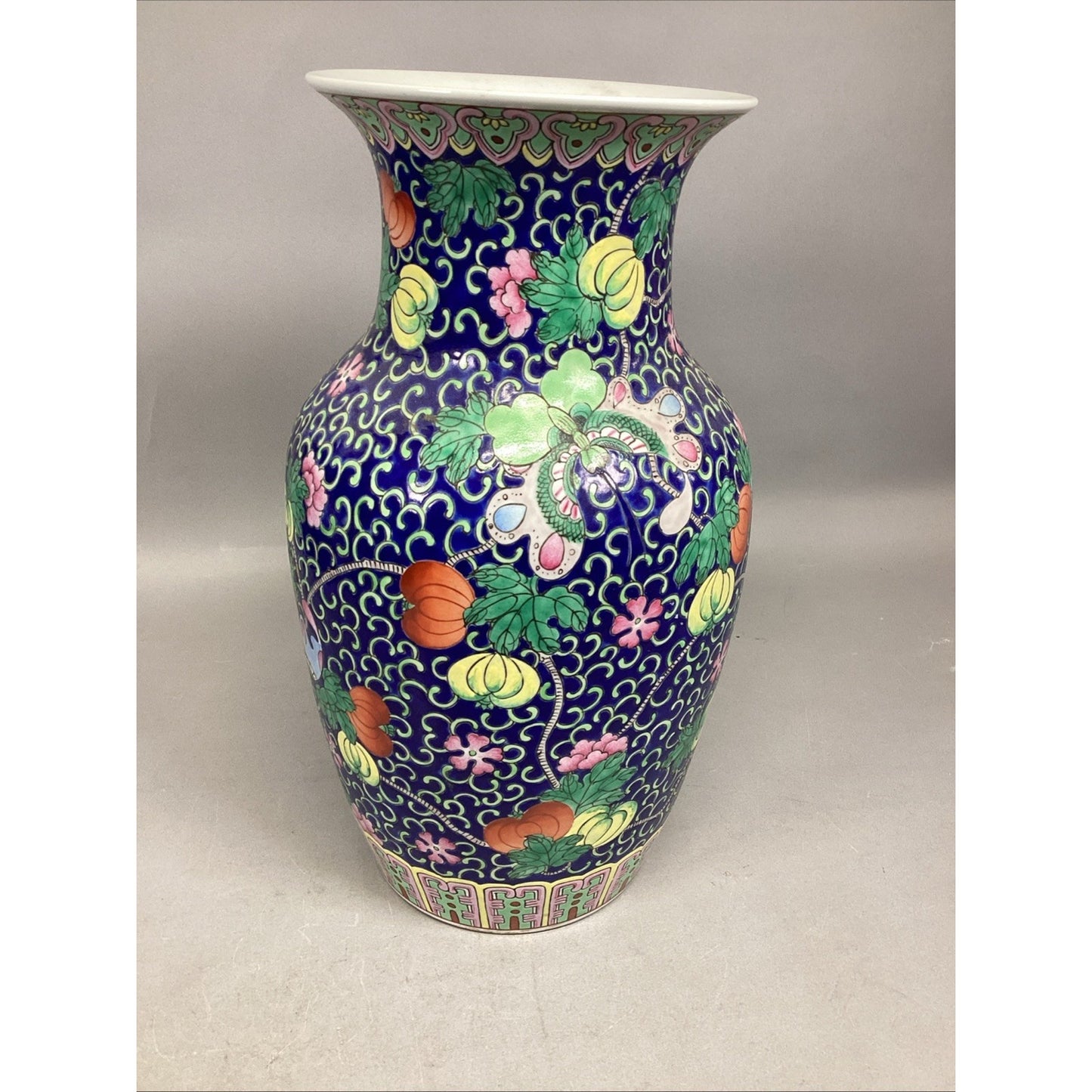 Vintage Japanese Floral And Butterflies Vase - 14.5”H