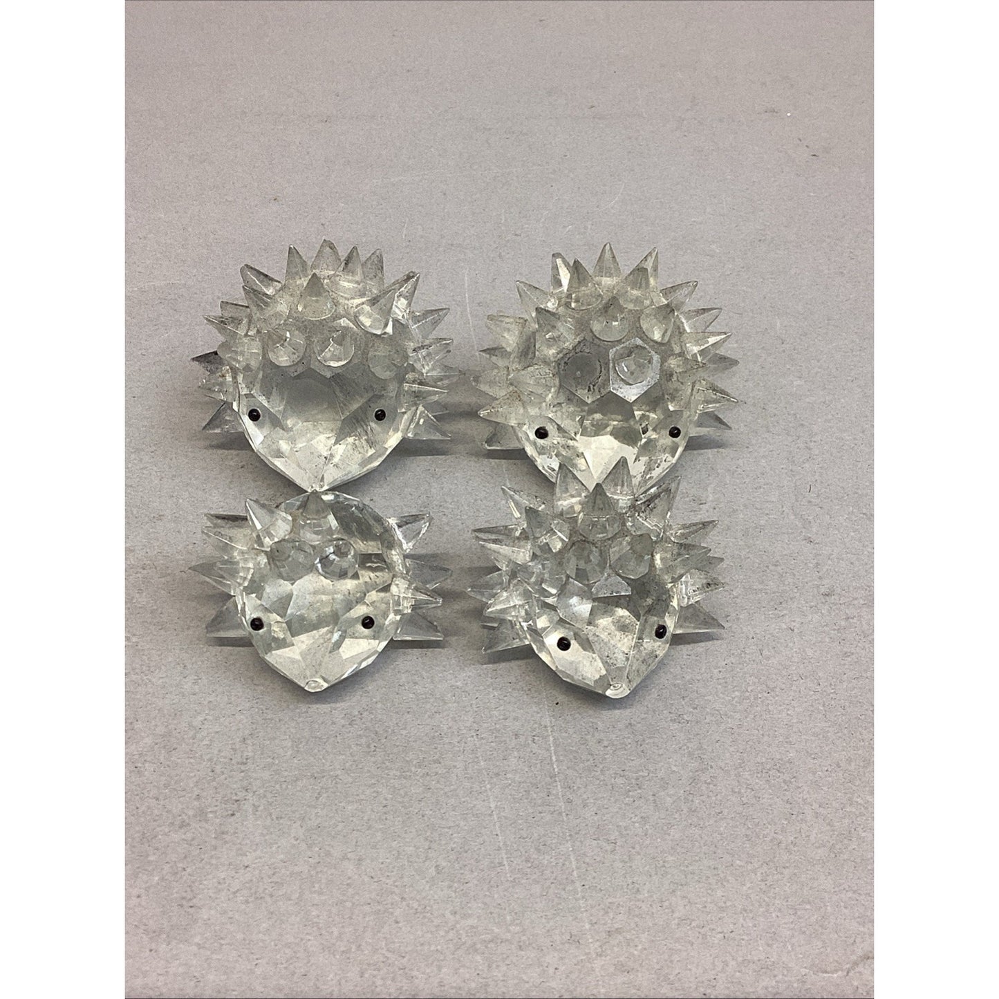 Set Of 4 Glass Porcupine Family Figurines - 2 Are Damaged