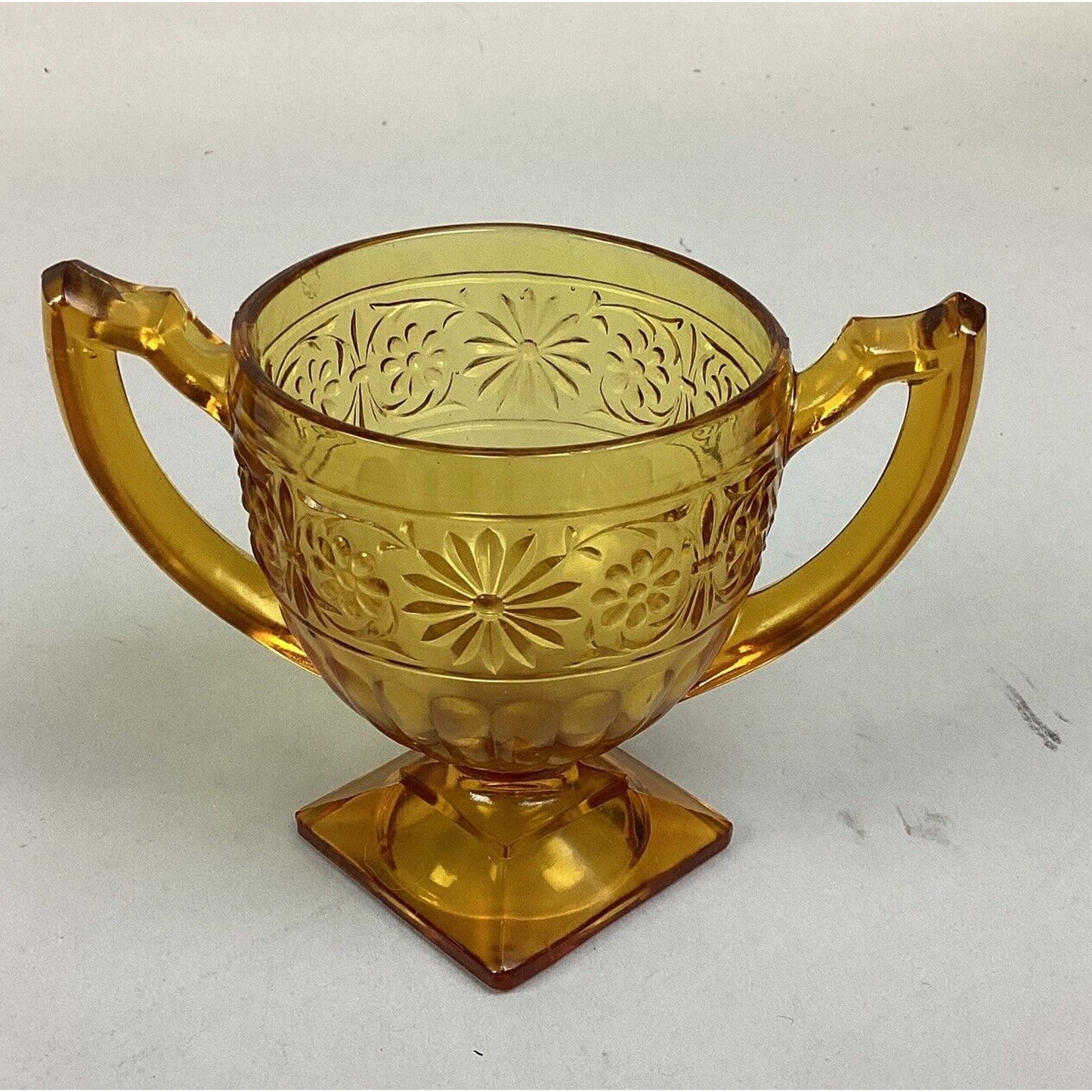 Vintage Indiana Glass Amber Depression Glass Daisy Pattern Footed Cream & Sugar