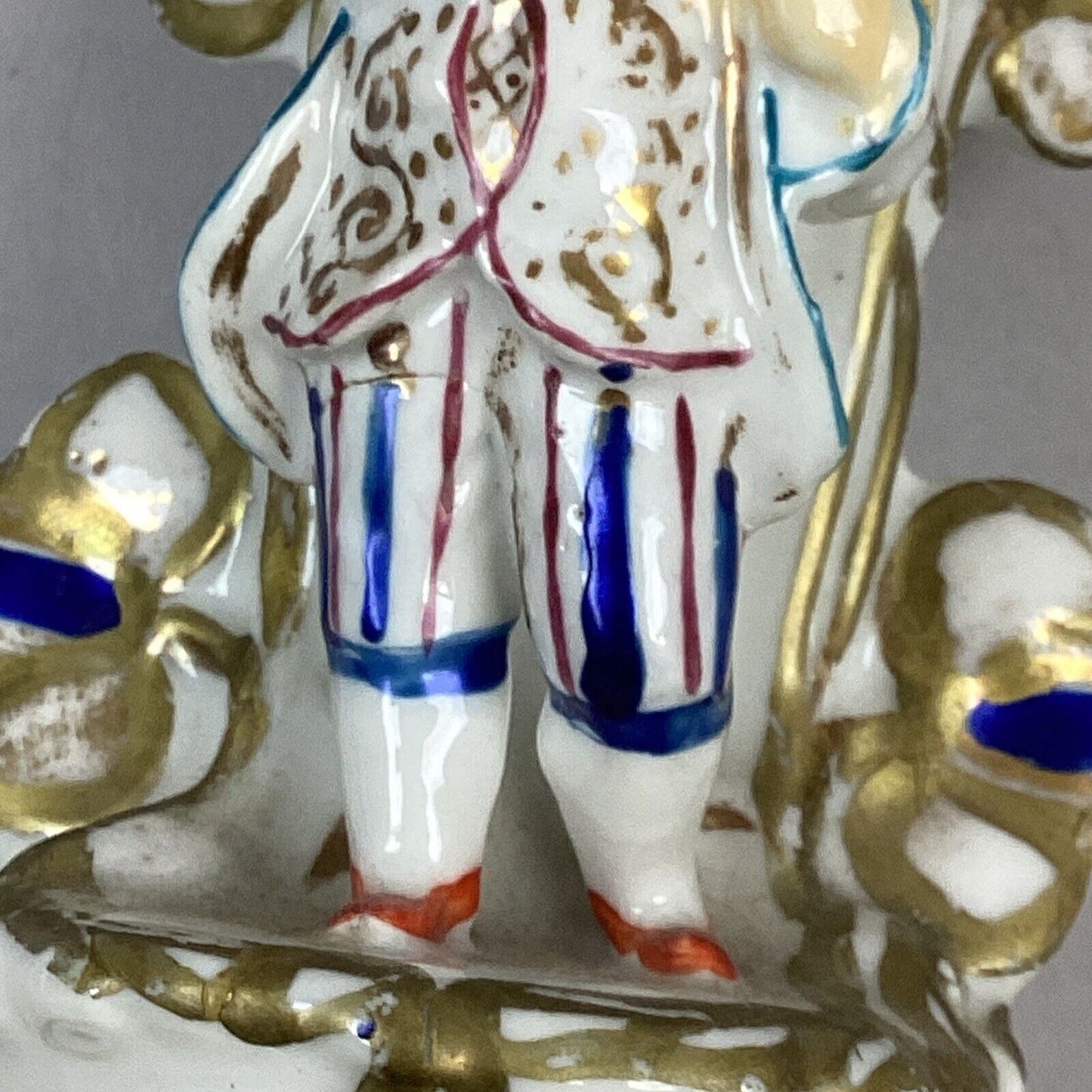 Antique Asian Chinese Porcelain Hand Painted Gold Gilt Figural Candlesticks 7.5”