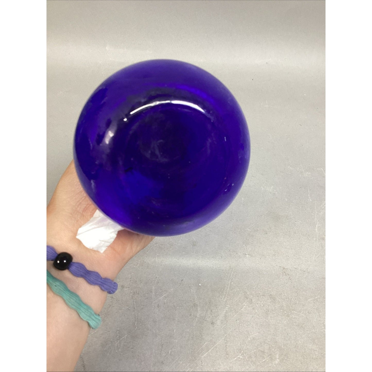 Vintage Cobalt Blue Glass Vase With Gold Stripes - 12”H