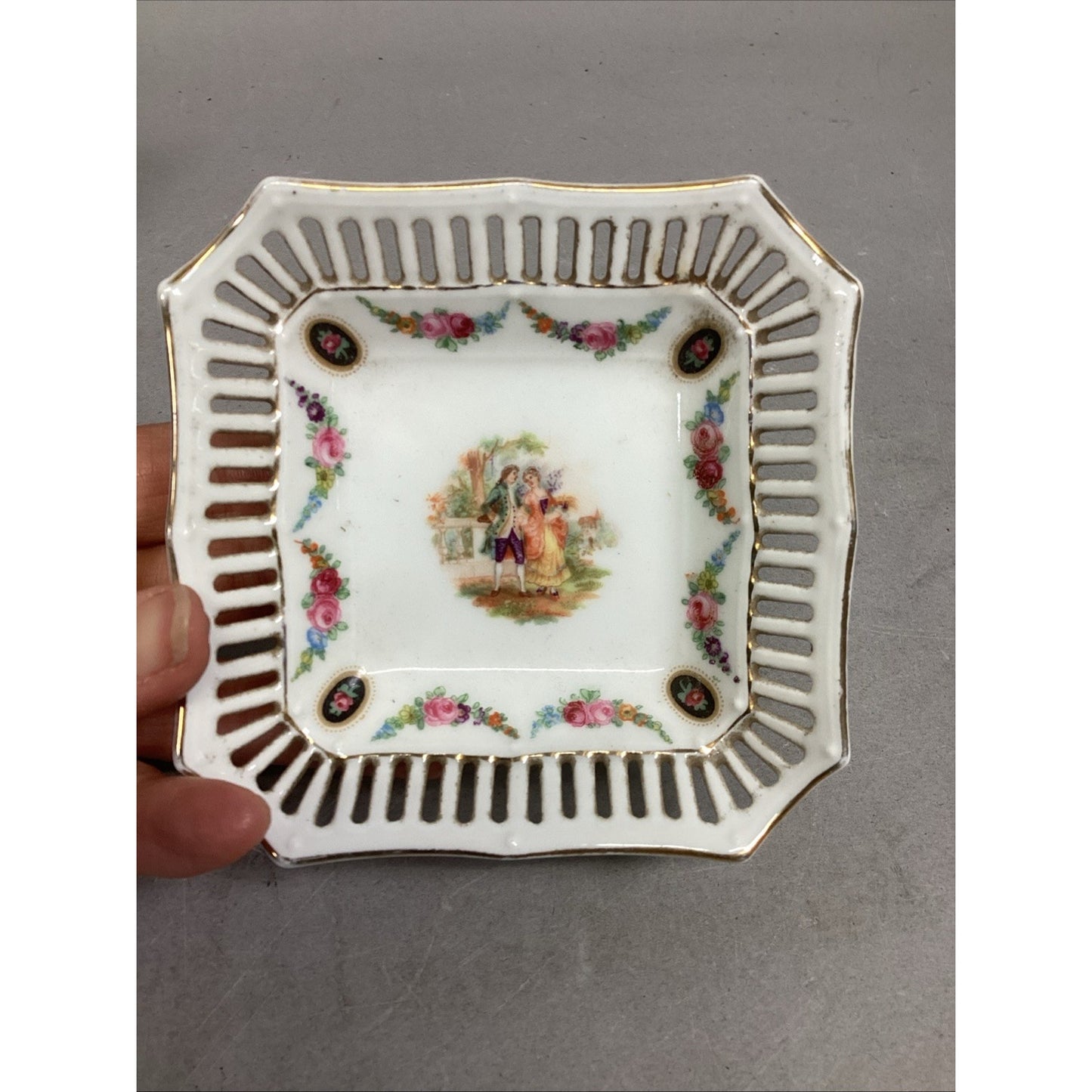 Minton Floral Toothpick Holder & Bavaria Schumann Reticulated Trinket Candy Dish