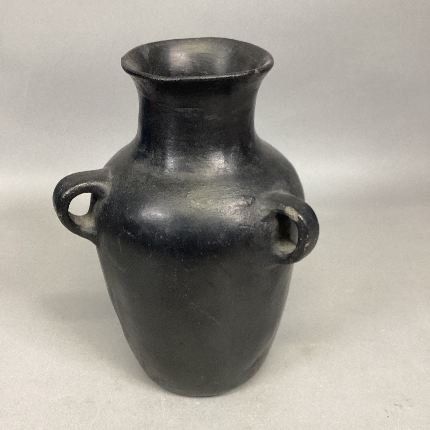 Vintage Handmade Black Clay Triple-Handled Water Jug/Vase - 10”H