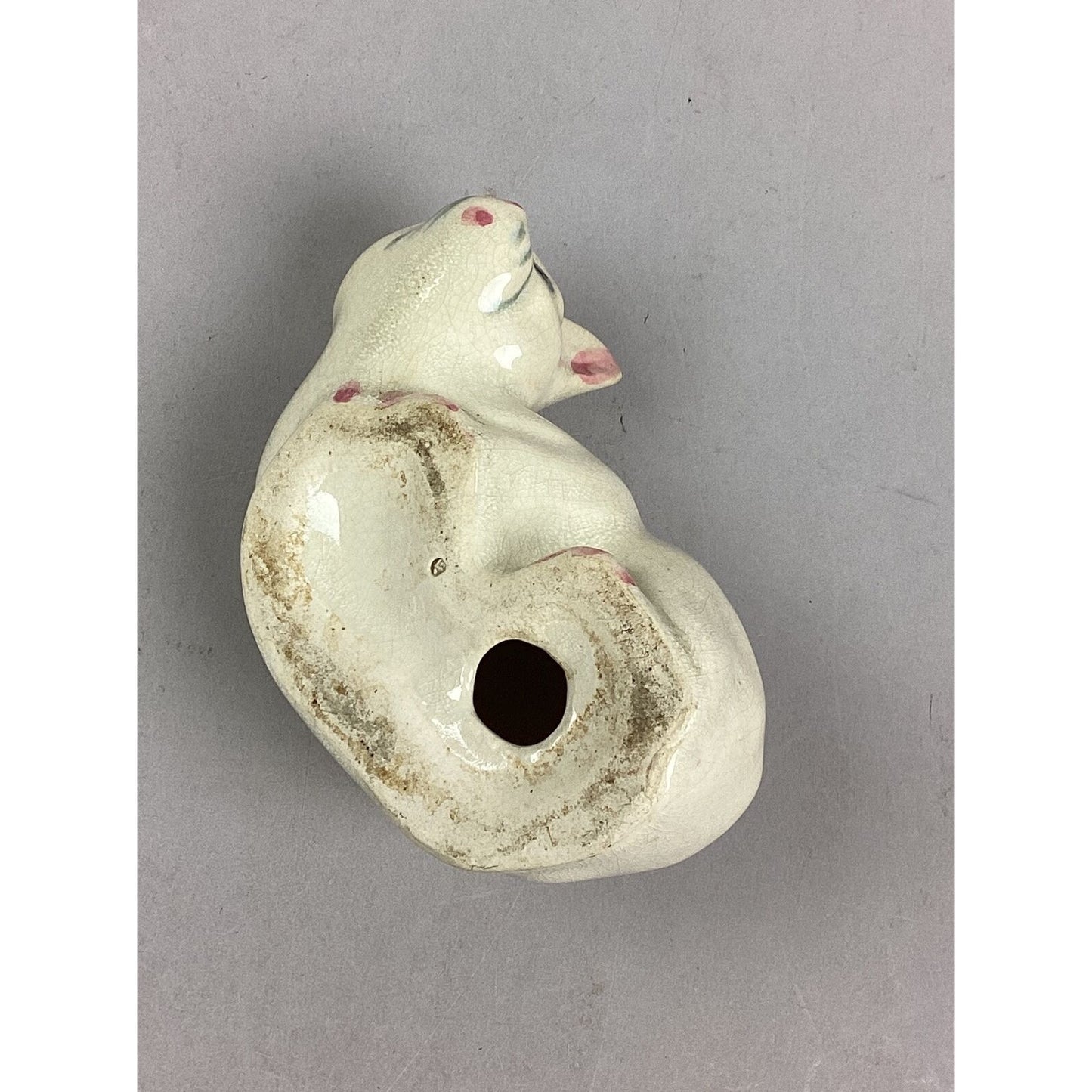 Green Eyed Cat Figurine Handcrafted Glazed Ceramic - 4.5”