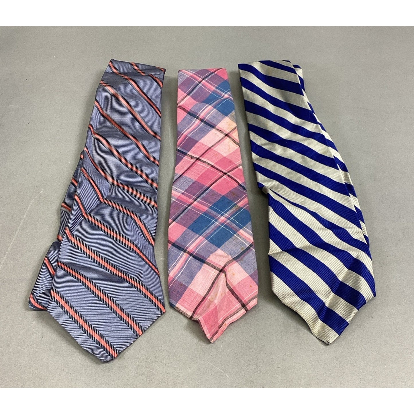 Brooks Brothers Striped Blue/Pink Tie, Pink Blue Plaid & Blue/White Striped Ties