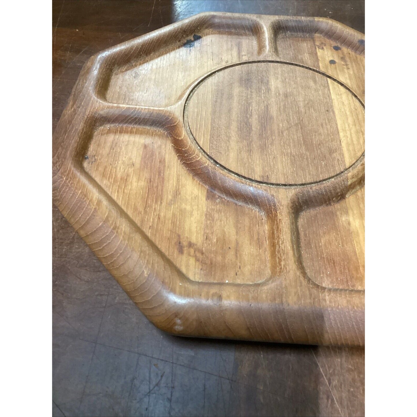 Vintage 1960's Goodwood Genuine Teak Wood Lazy Susan Platter - 14" - Thailand