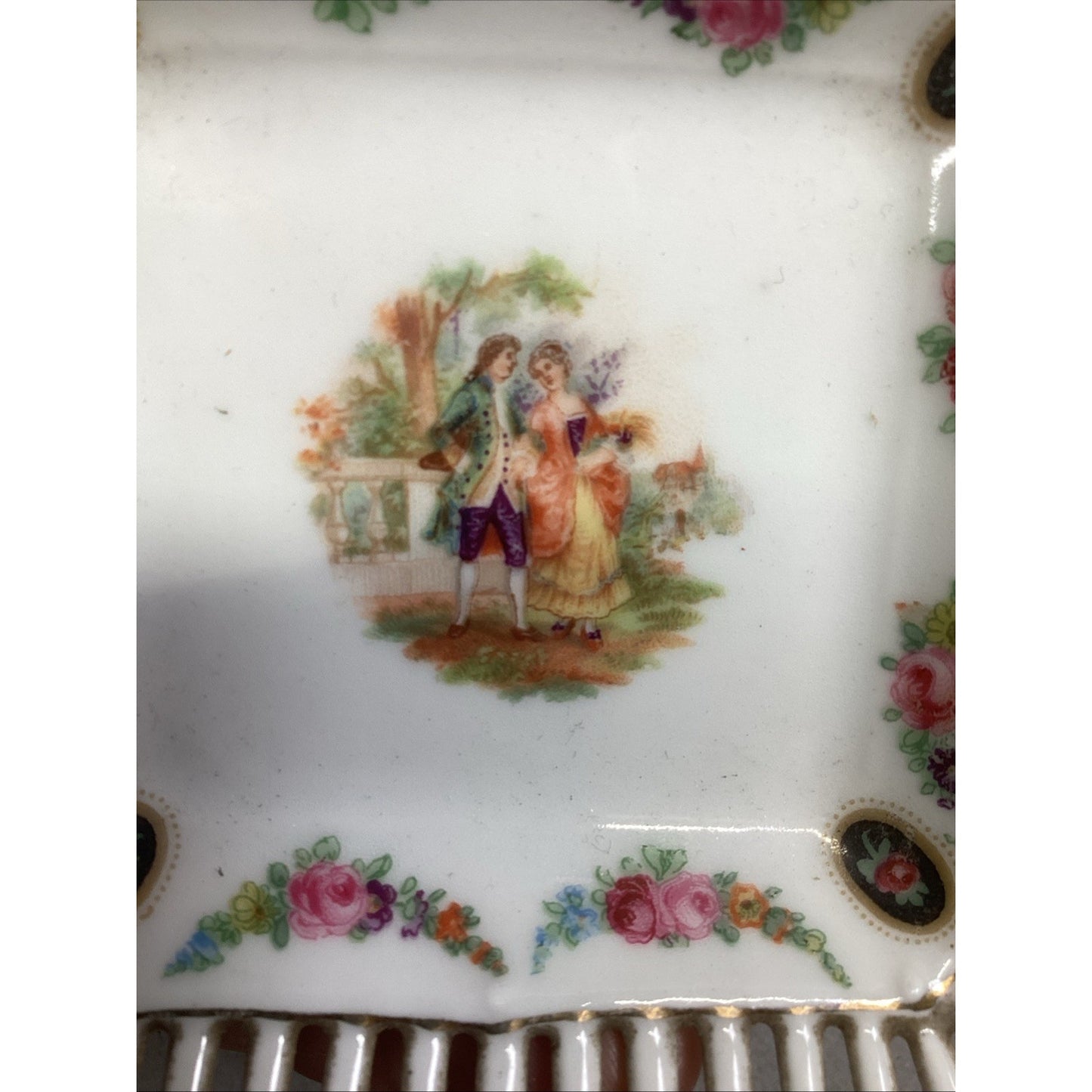Minton Floral Toothpick Holder & Bavaria Schumann Reticulated Trinket Candy Dish