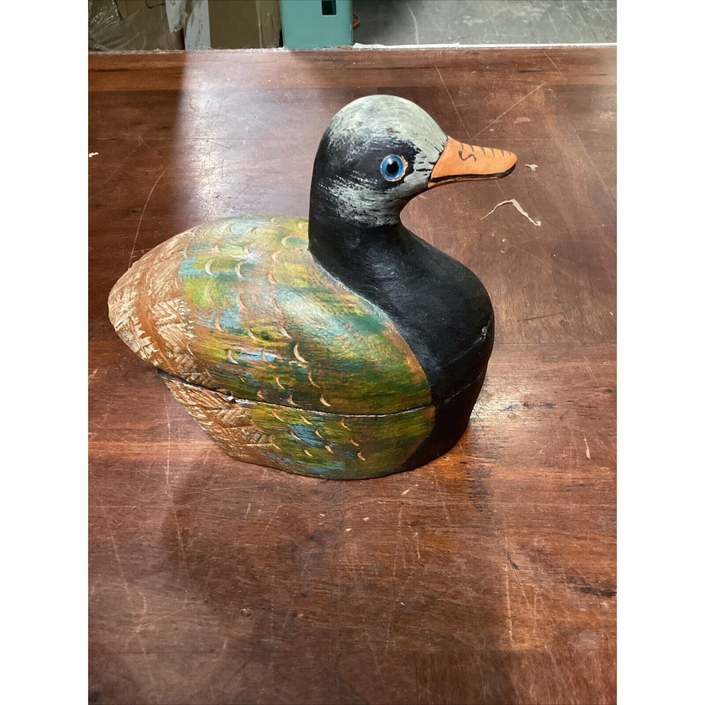 Vintage Hand Painted Wooden Duck Trinket Box