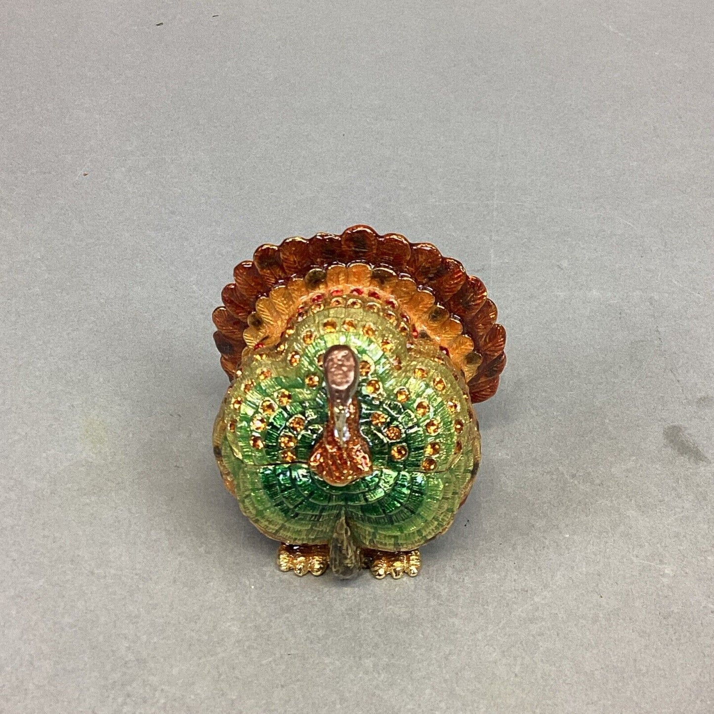 Miniature Turkey Trinket Box - Hand Painted Enamel - With Swarowski Crystals