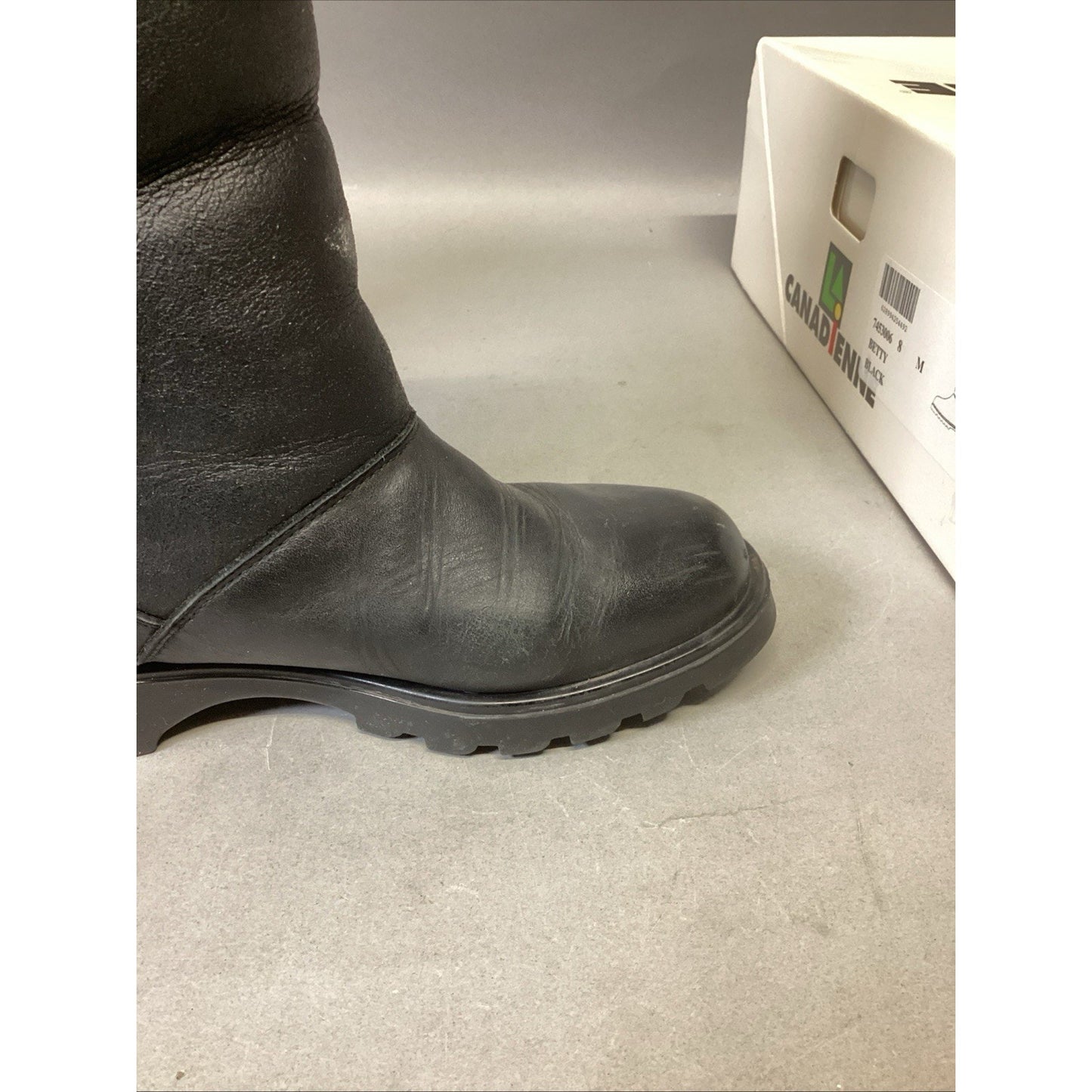 LA CANADIENNE Betty Black Genuine Shearling Fur Lined Mid Calf Boots - 8M