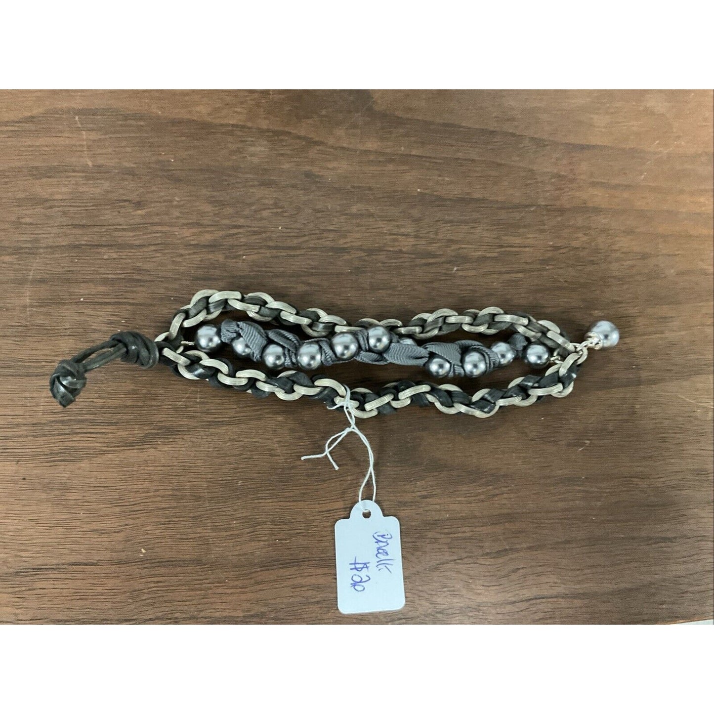 Beaded Bracelet With Silver Chain, Ribbon And Leather Throughout 8”