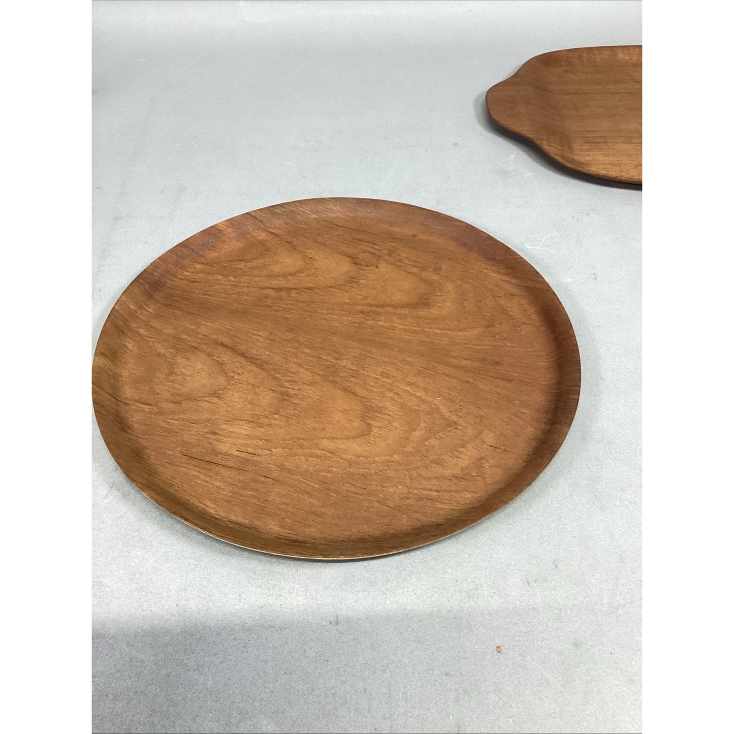 Set Of 3 - Teak Serving Platter- Round Serving Platter And Small Bowl