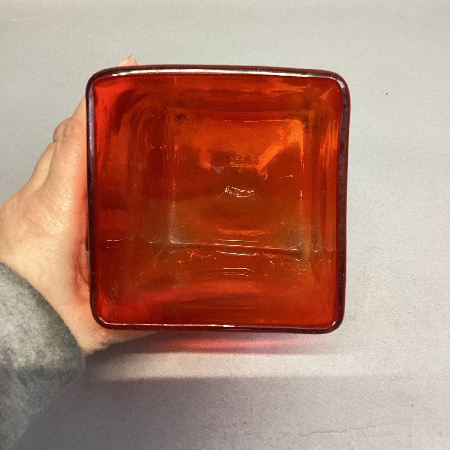 Decorative Burnt Orange Square Glass Cube Candle Holder Vase - 6”Hx4”D