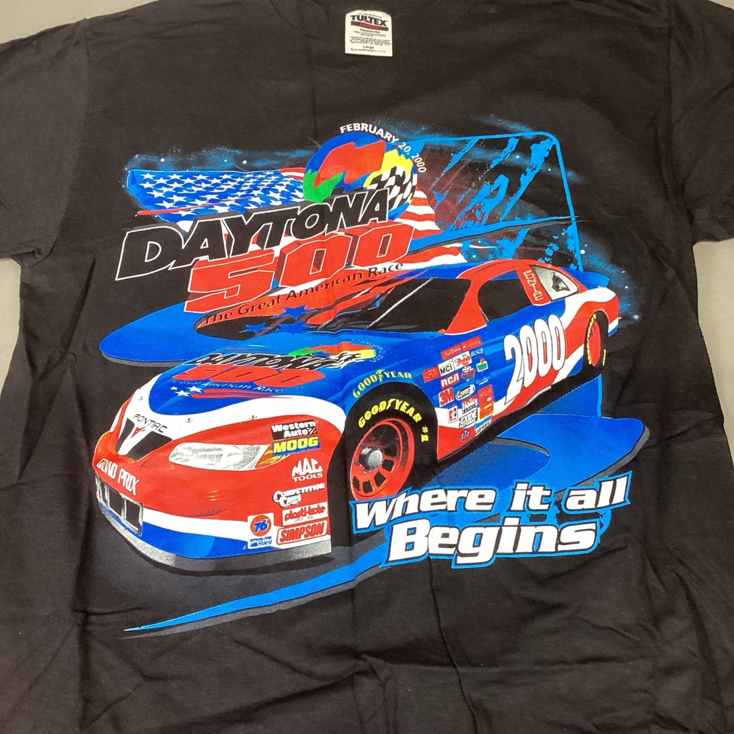 Vintage Mens Large Daytona 500 NASCAR February 2000 Double-Sided Graphic T-shirt