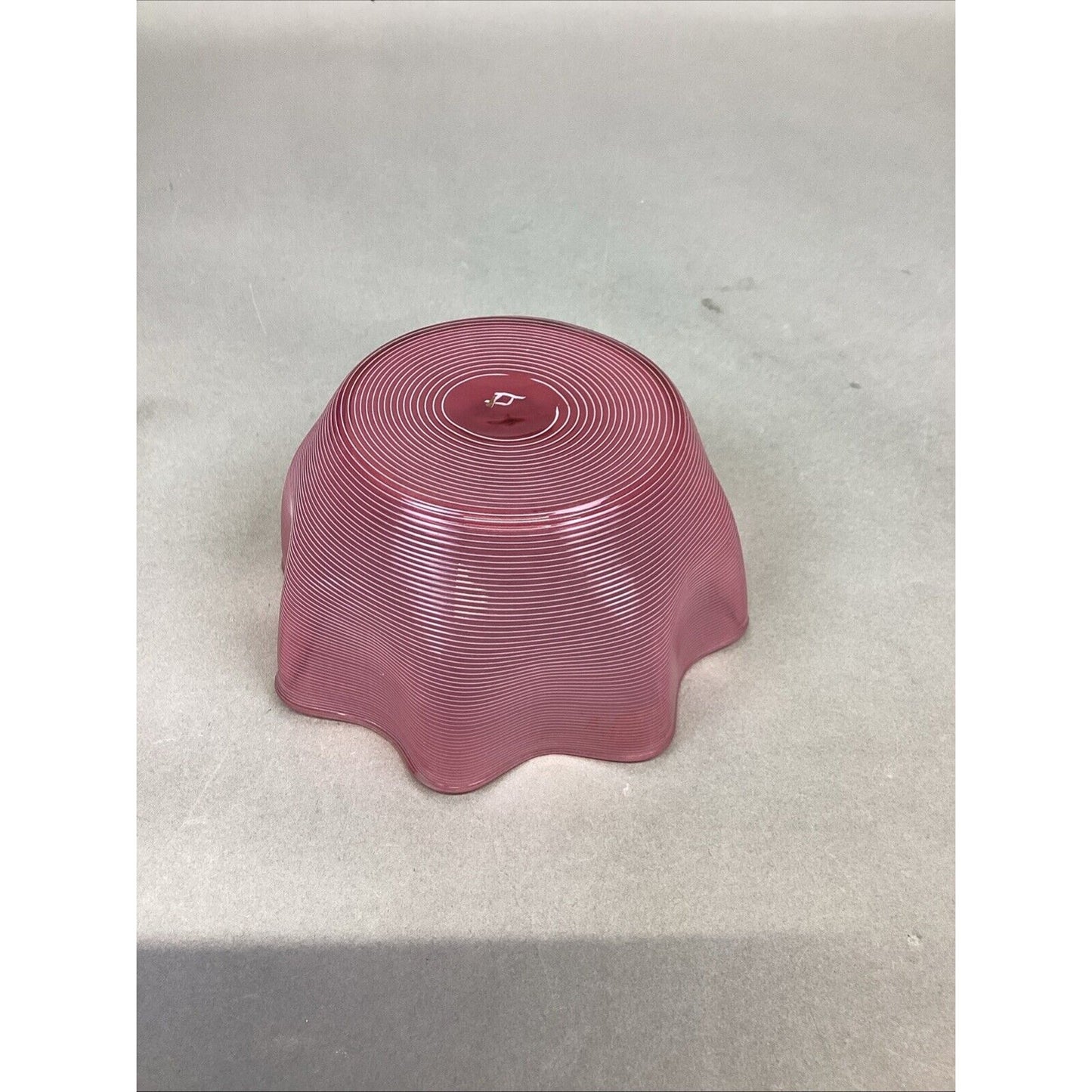 Antique Stephens & Williams Cranberry Glass Threaded Ribbed Finger Bowl - 5.5x3”