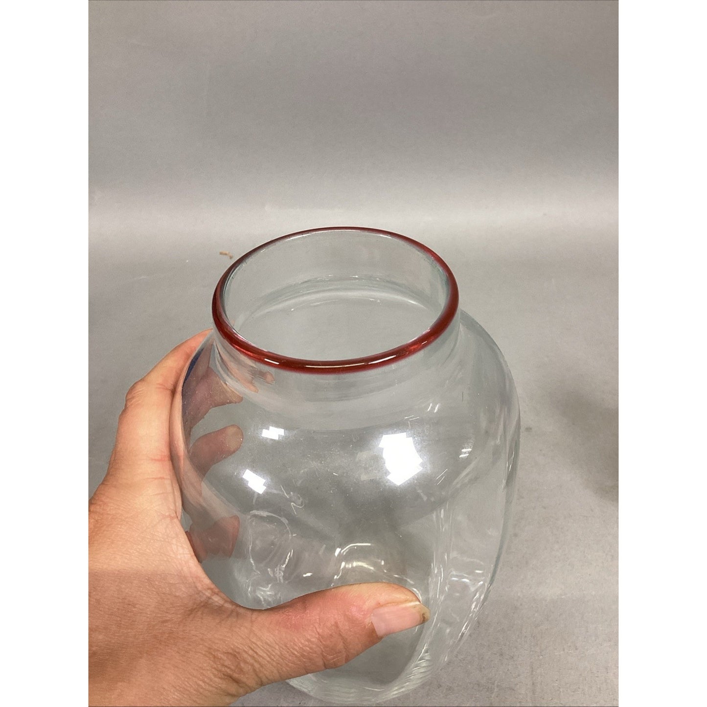 Lot Of 2 Glass Vases - 1 Large With Red Rim & 1 Bud Vase