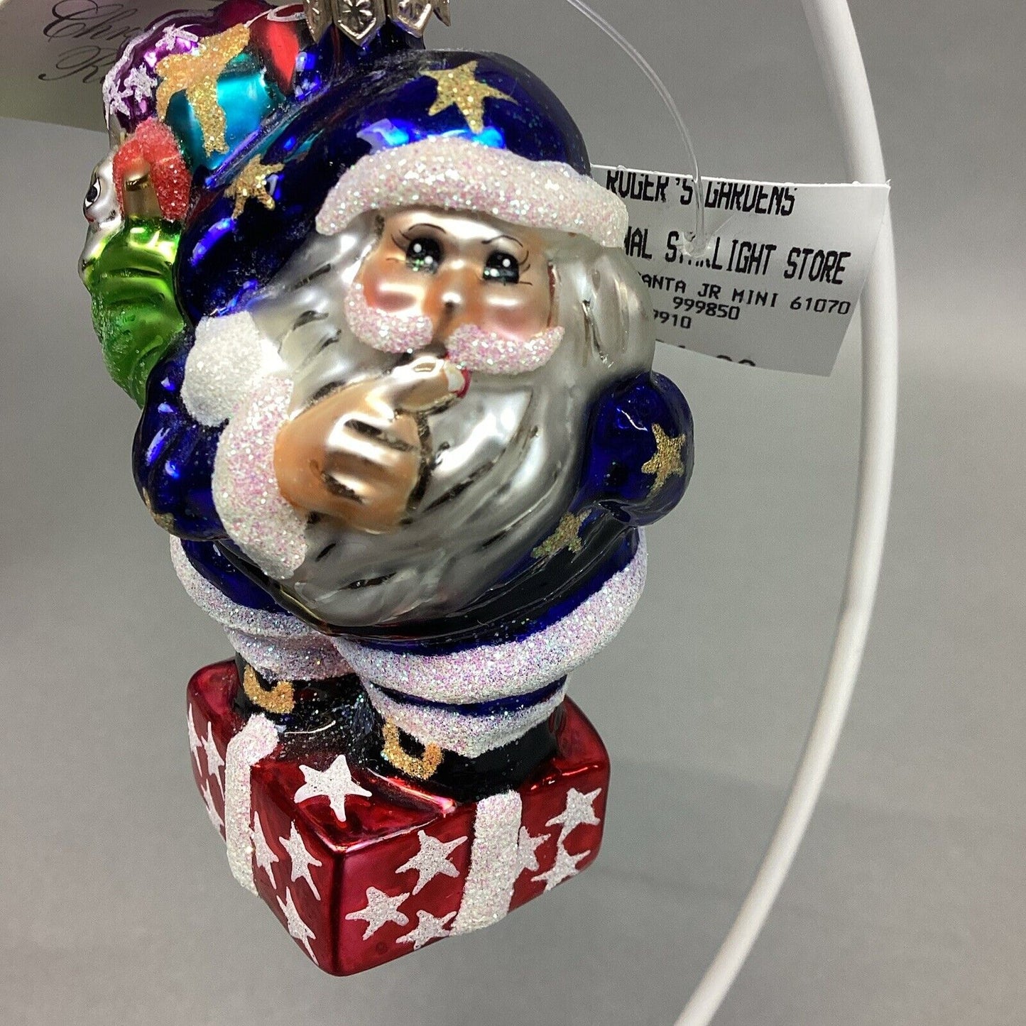 Christopher Radko 1999 Secret Santa Jr. Glitter Blue Santa W/ Tags - #999850